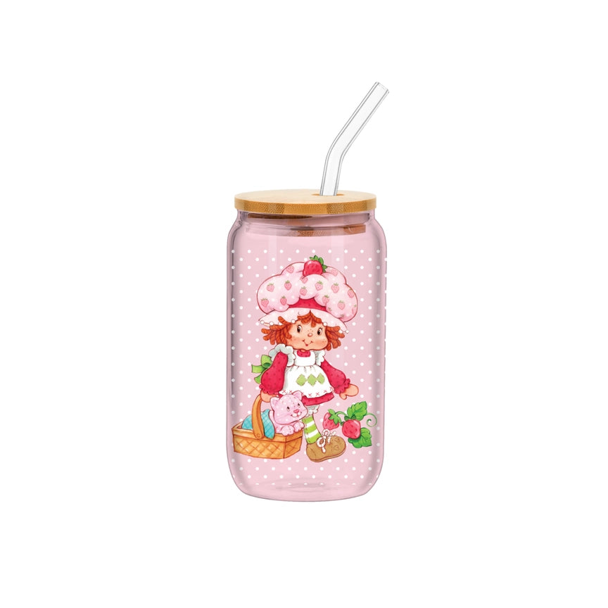 Strawberry Shortcake Pink Polka Dot Glass Can