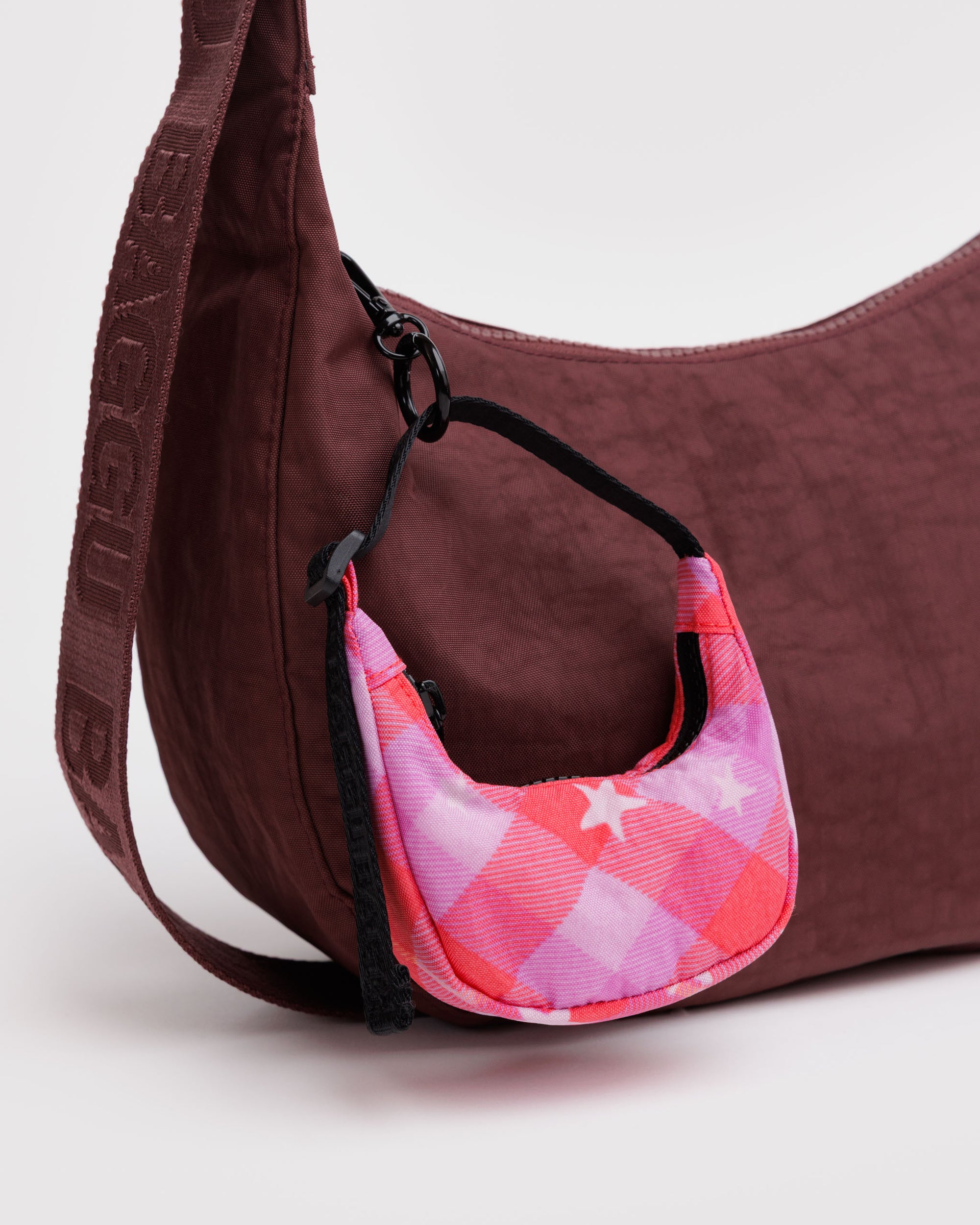 Baggu Crescent Charm - Pink Star Plaid