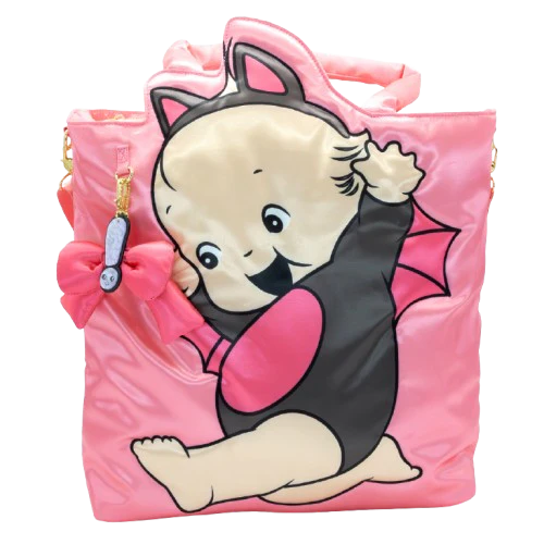 Kewpie Bat Pink Puffy Tote Bag w/ Ribbon Charm