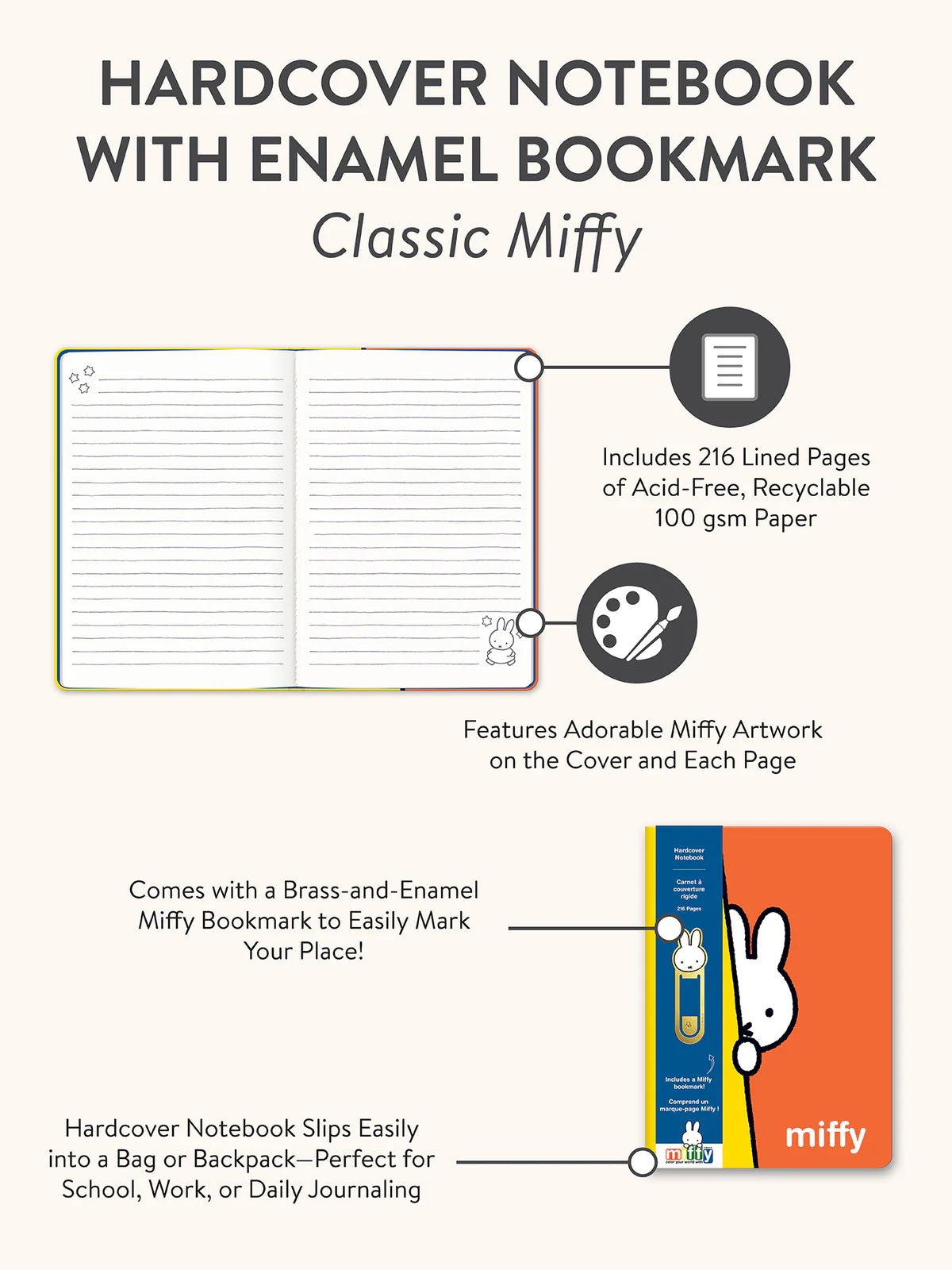 Classic Miffy Hardcover Notebook with Enamel Bookmark