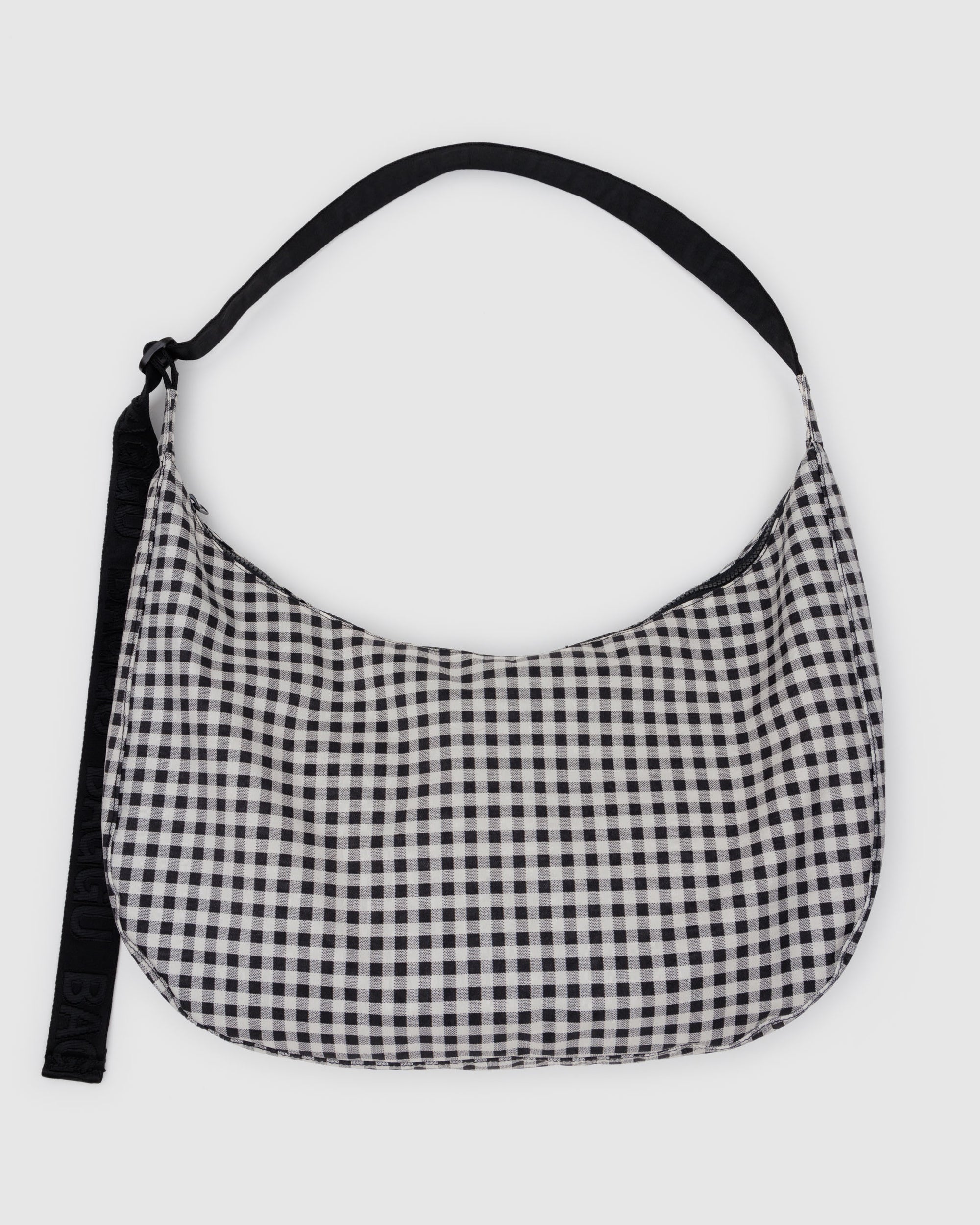 BAGGU Large Nylon Crescent Bag - Black & White Gingham