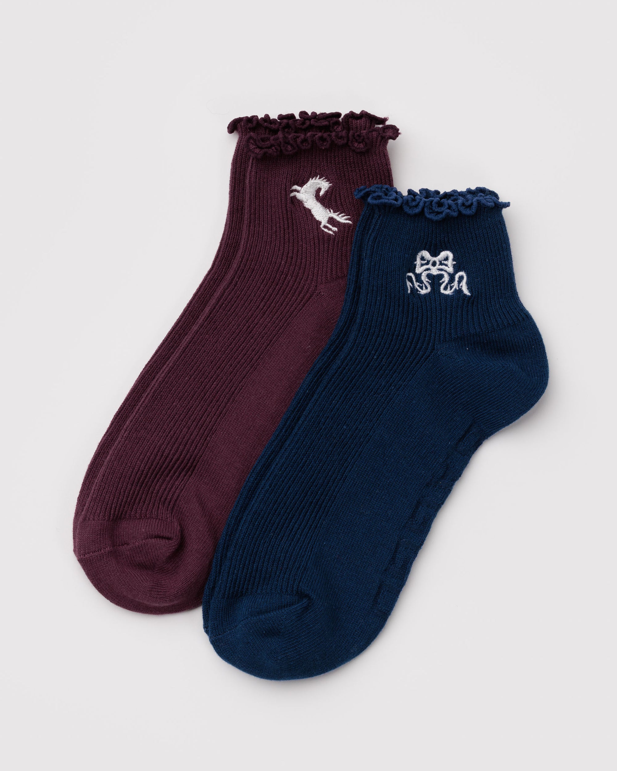 BAGGU Lettuce Edge Sock Set Of 2 - Mahogany & Navy Icons