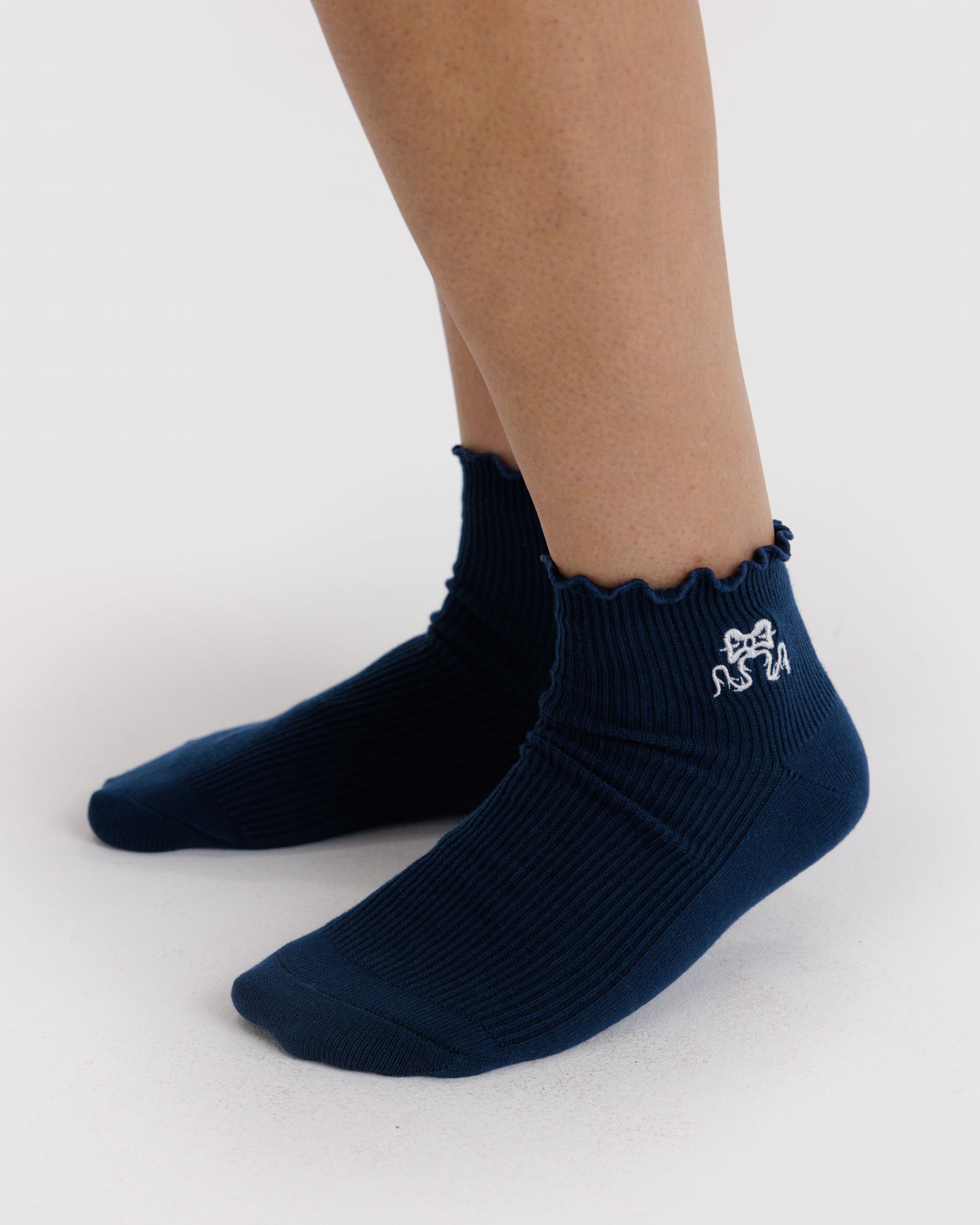 BAGGU Lettuce Edge Sock Set Of 2 - Mahogany & Navy Icons