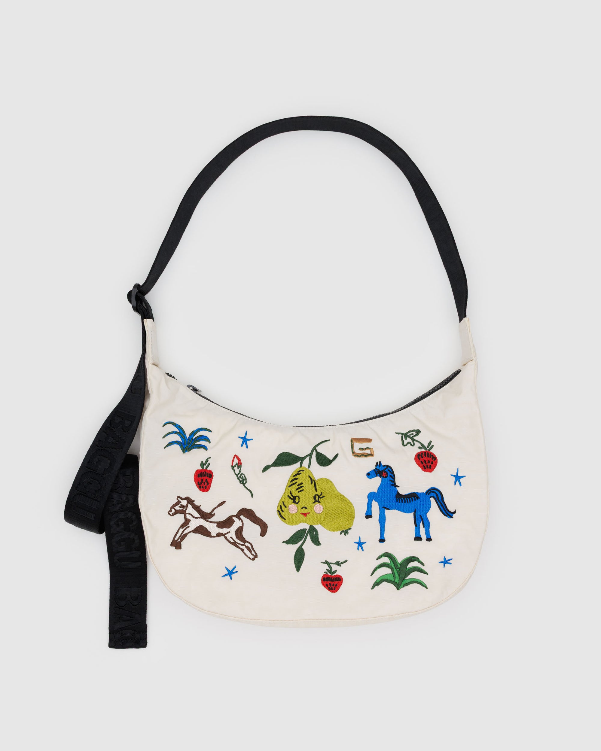 BAGGU Medium Nylon Crescent Bag - Embroidered Painted Prairie