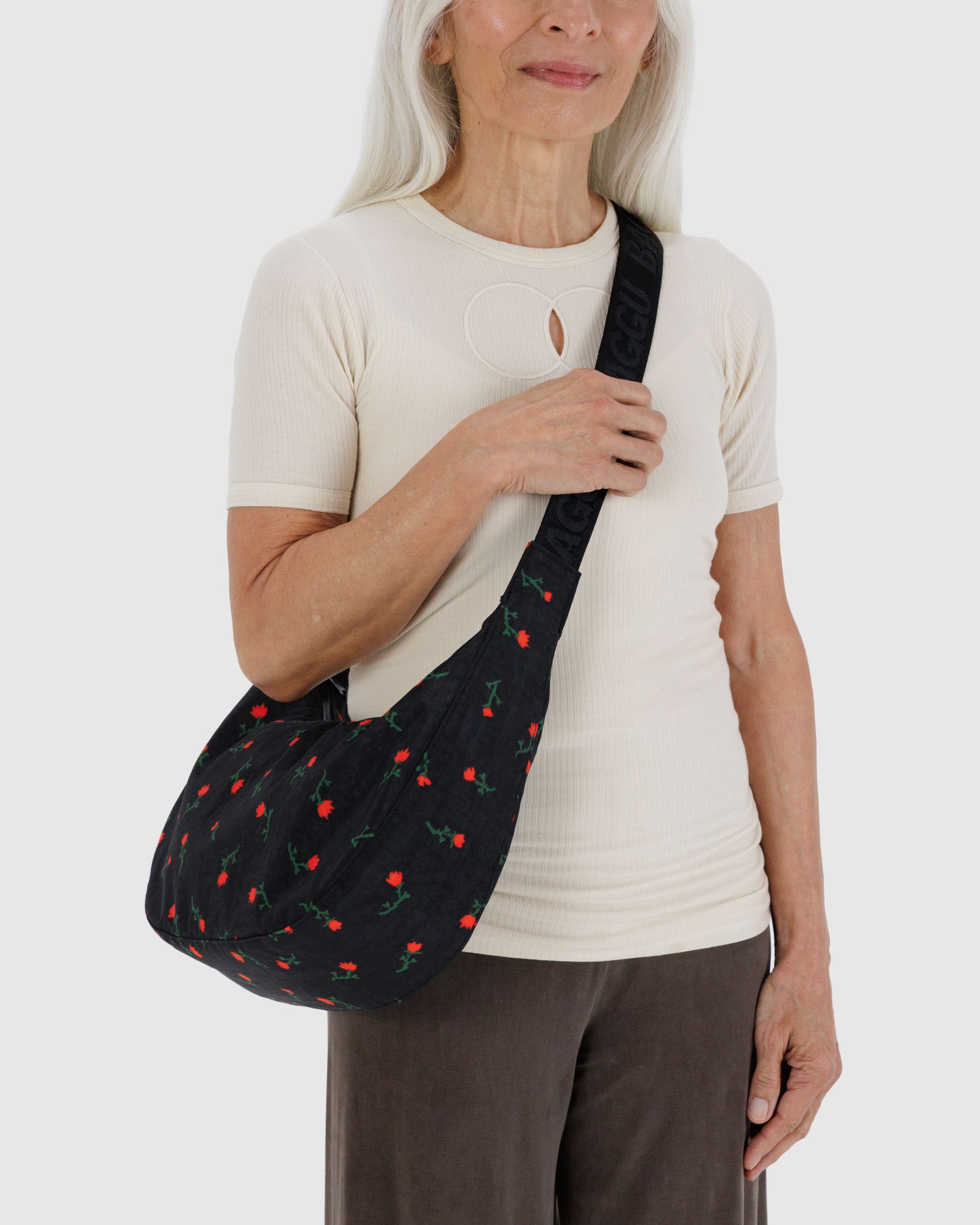 BAGGU Medium Nylon Crescent Bag - Painted Wildflower