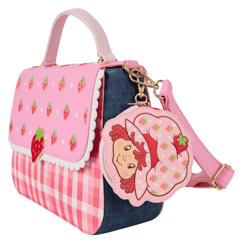 Strawberry Shortcake Denim Gingham Crossbody Bag with Coin Bag