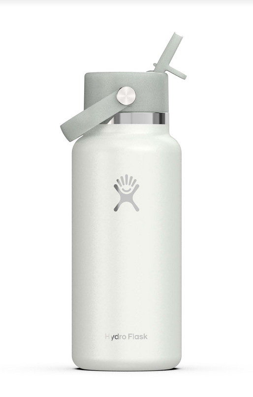 32 oz Hydroflask Wide Mouth with Flex Straw Cap Glimmer Blue