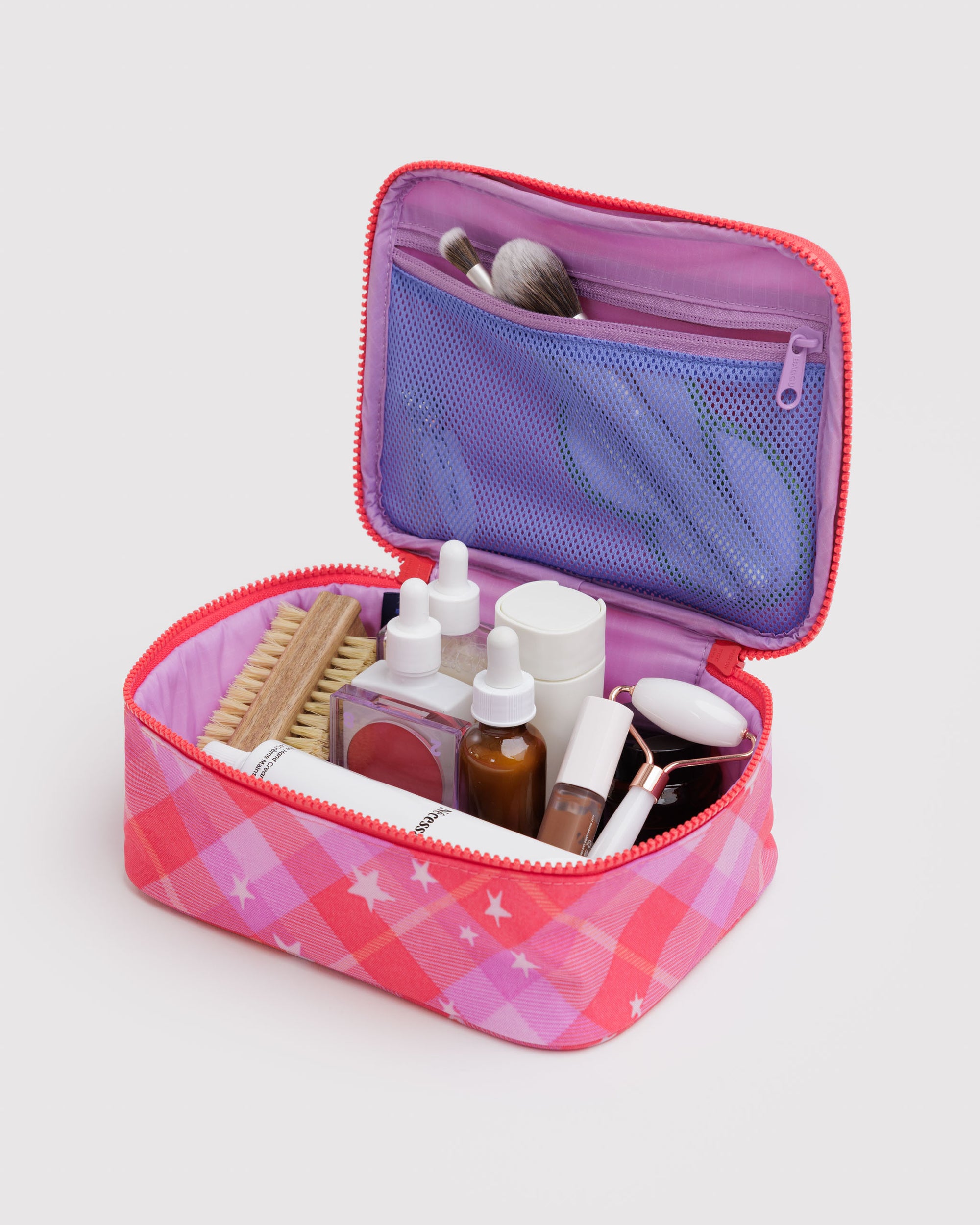 BAGGU Small Cosmetic Case - Pink Star Plaid