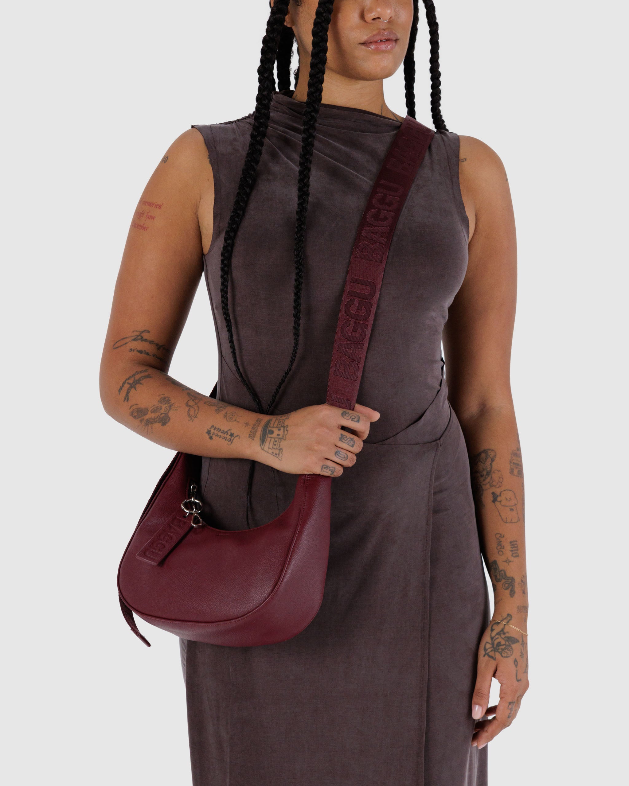 BAGGU Small Recycled Leather Crescent Bag - Mahogany