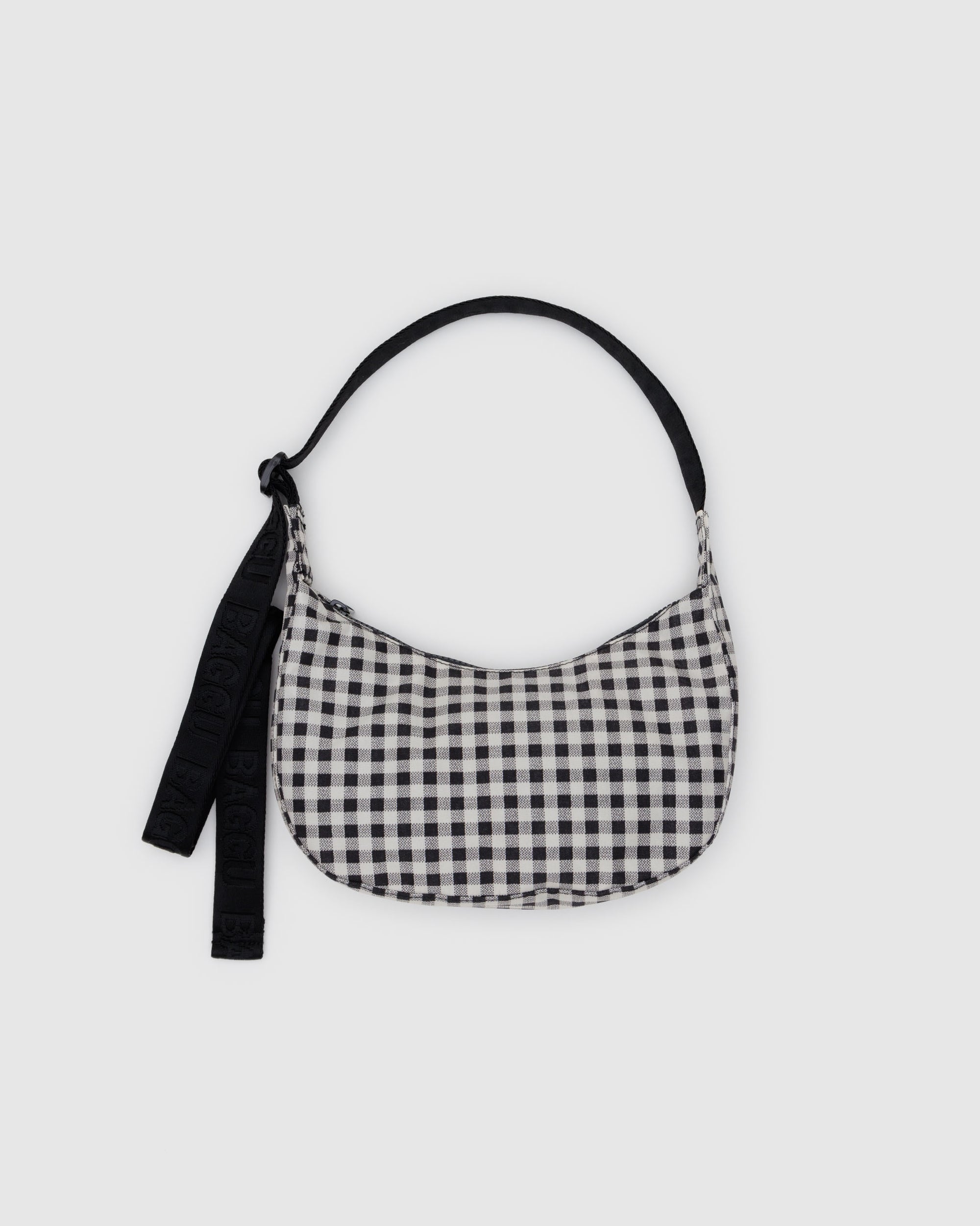 BAGGU Small Nylon Crescent Bag - Black & White Gingham