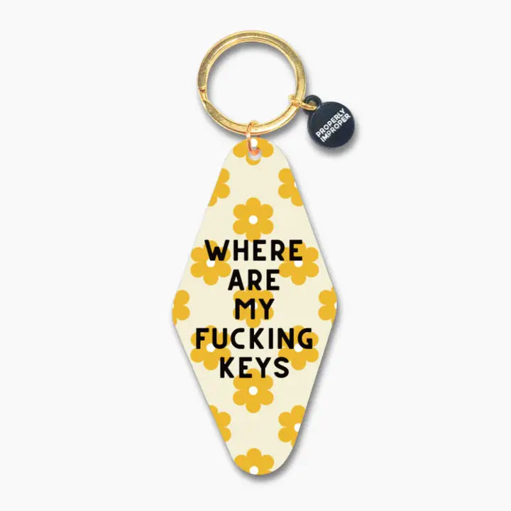 Where Are My Fucking Keys Yellow Floral Printed Keychain