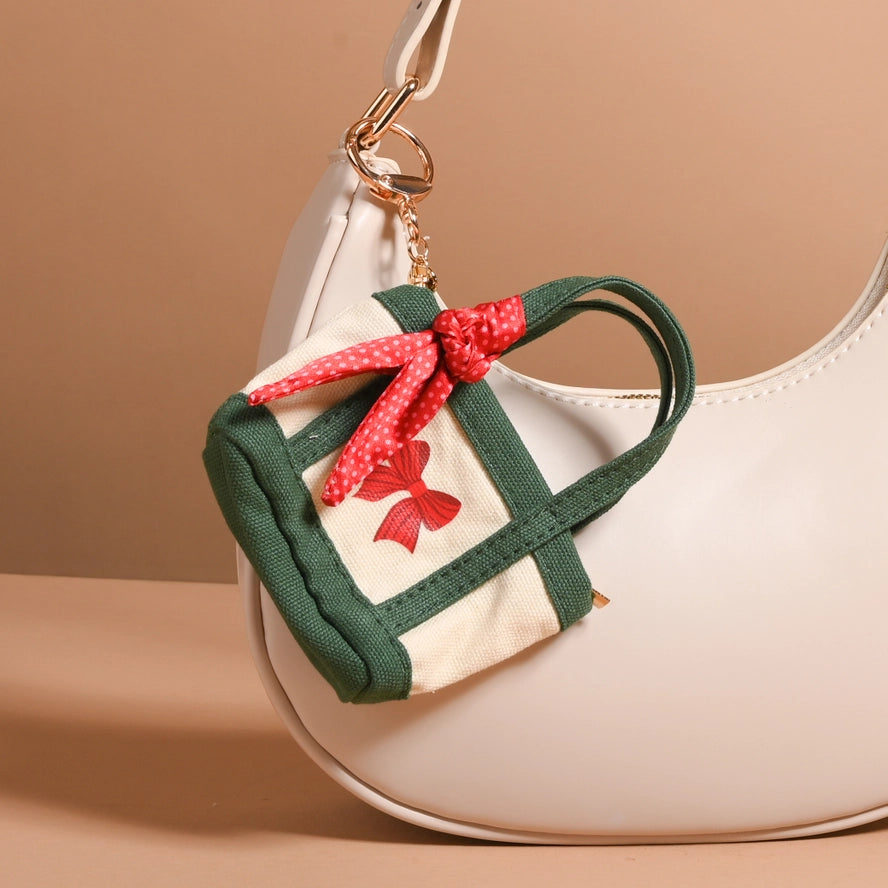 Tiny Tote Bag Charm - Merry Little Bow