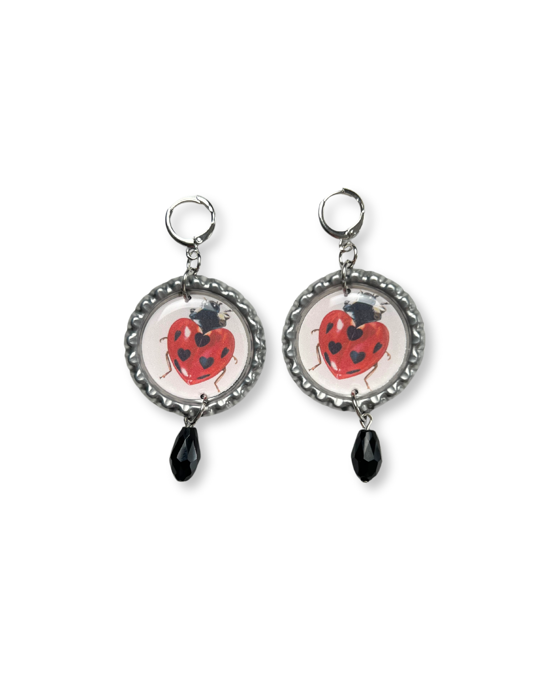 Ladybird Dangle Earrings: Silver