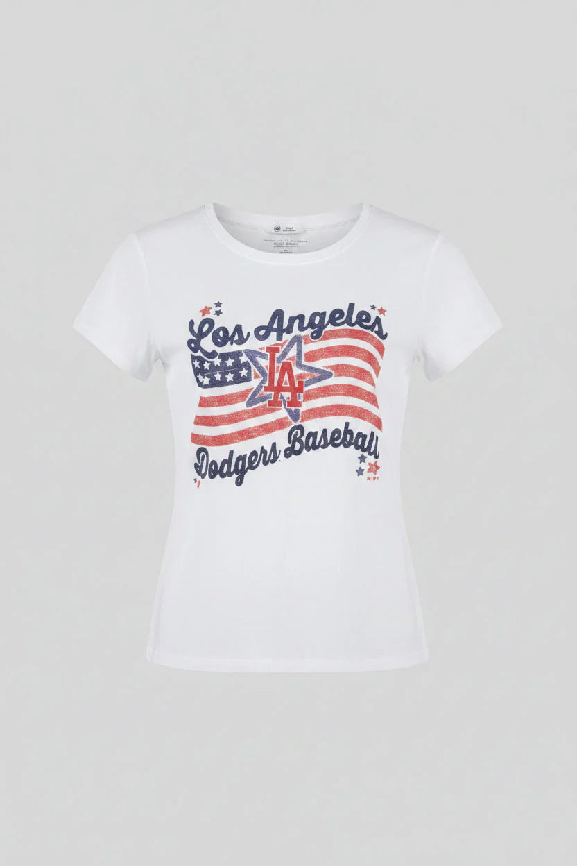 47 LA Dodgers White Wash American Flag Shirt