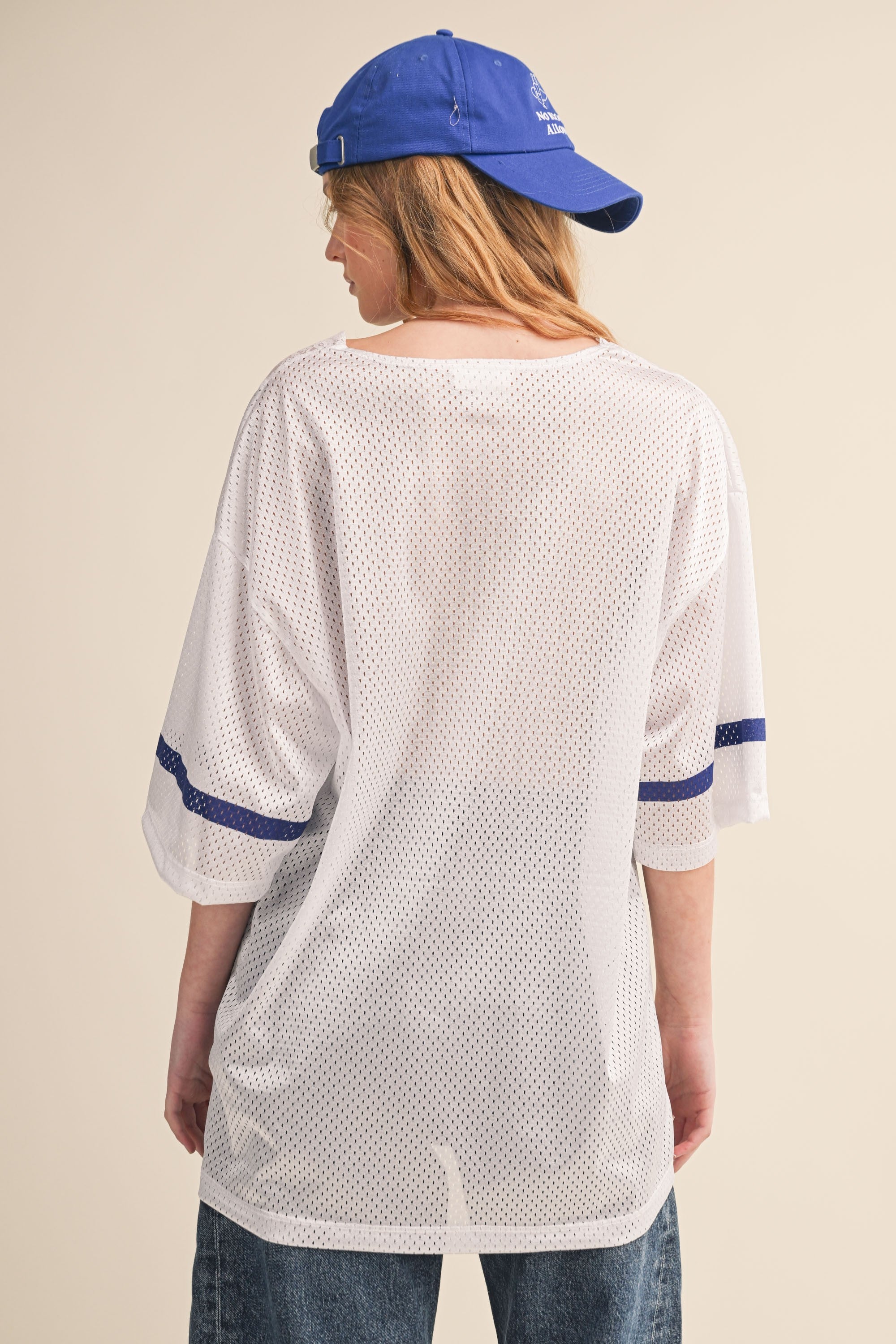 White Los Angeles Baseball Lace V Neck Jersey