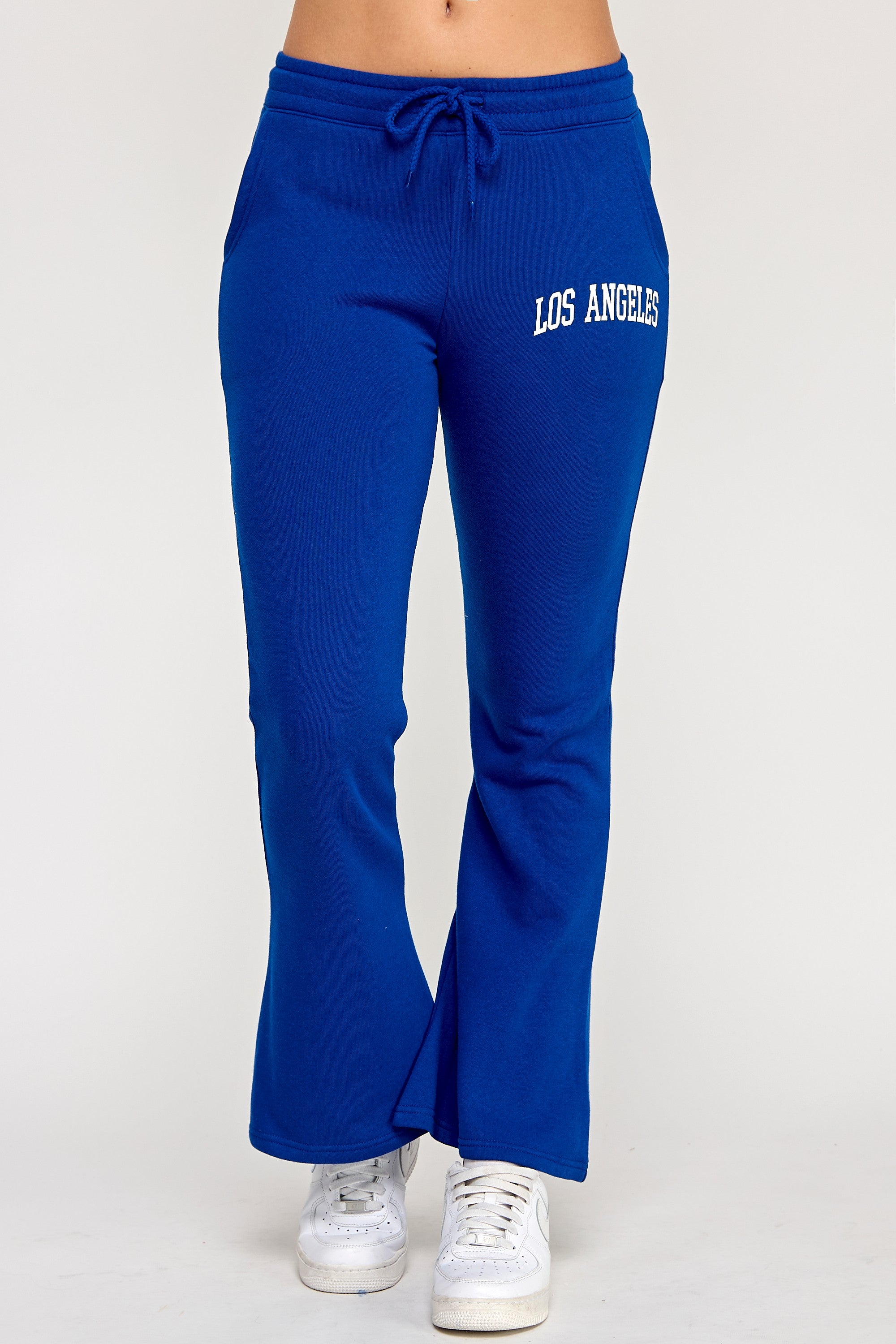 Elasticized Waist Flare Jogger With LA Print Royal Blue