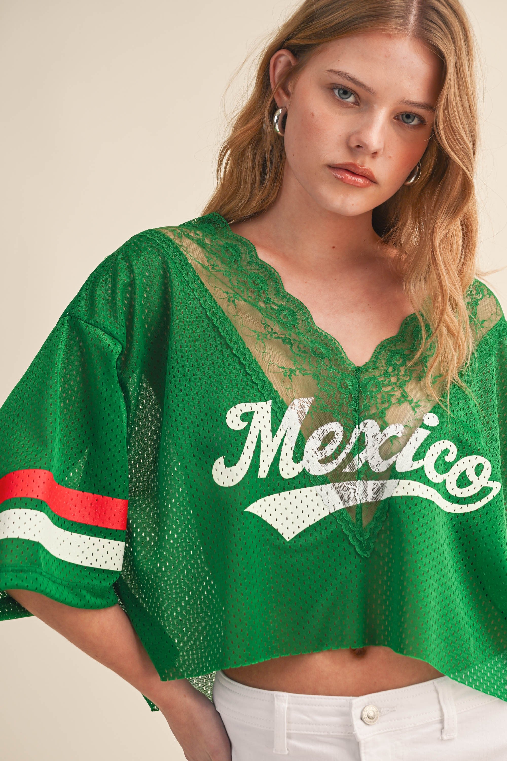 Mexico V Neck Lace Jersey