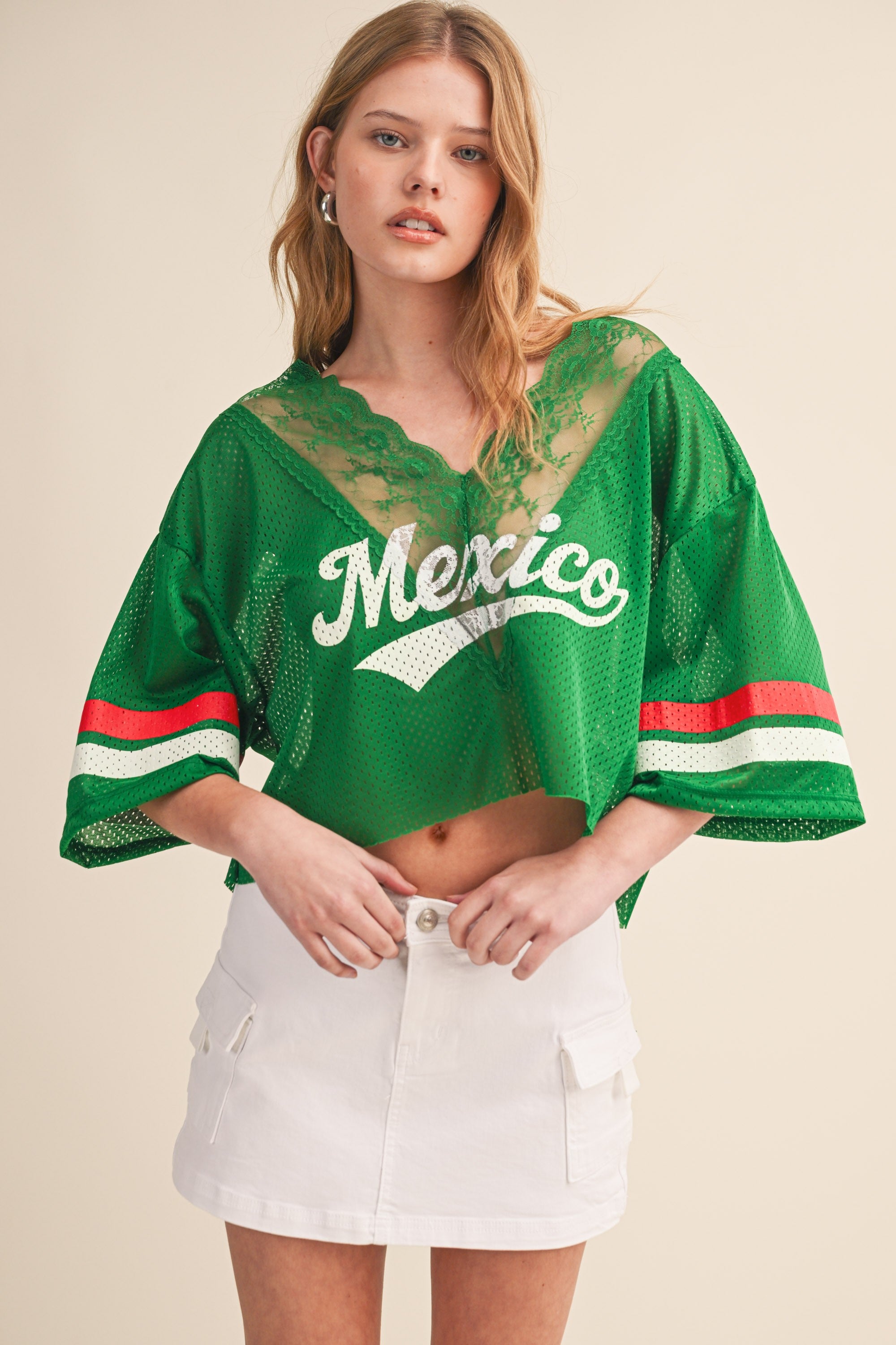 Mexico V Neck Lace Jersey