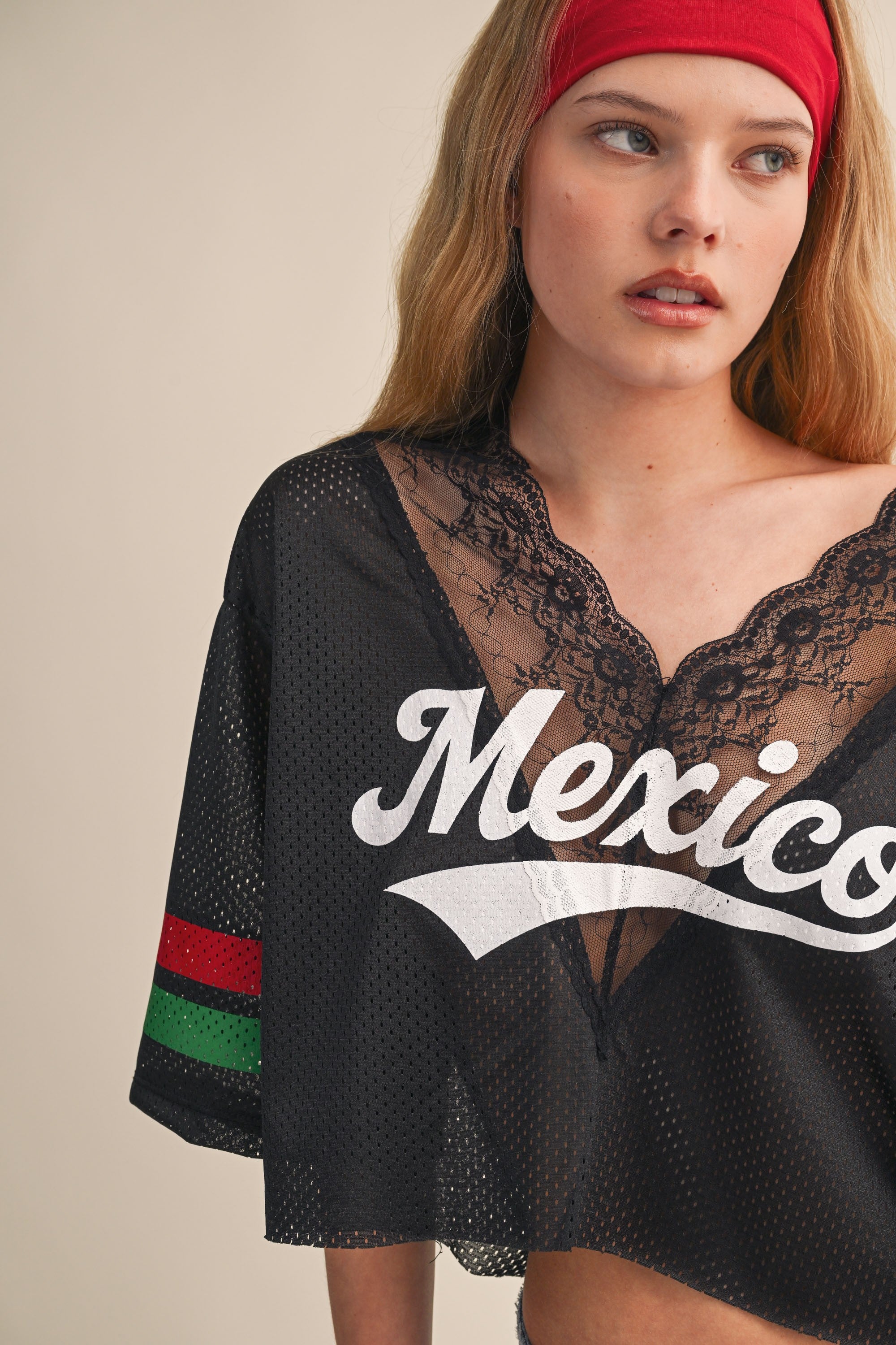 Mexico V Neck Lace Jersey