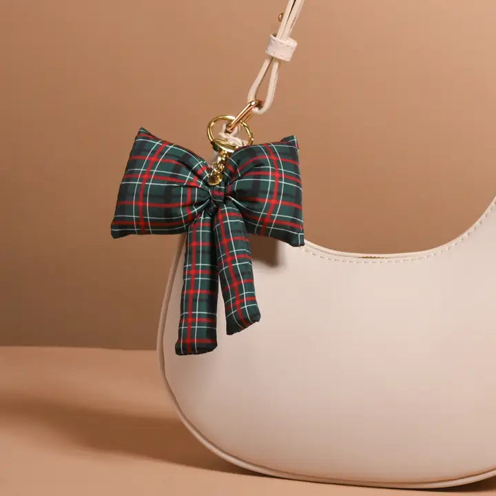 Puffy Bow Bag Charm-Classic Plaid
