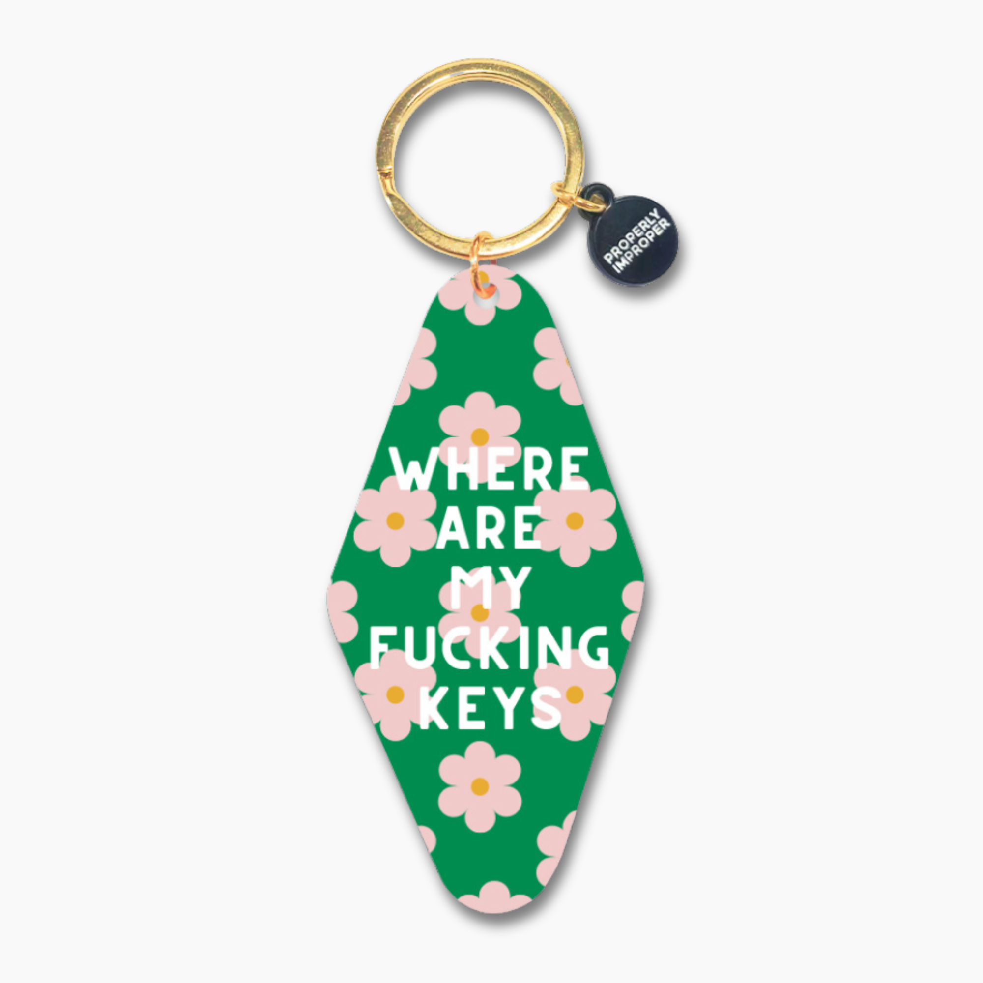 Where Are My Fucking Keys Green Floral Printed Keychain