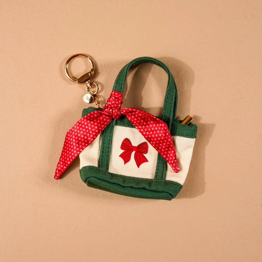 Tiny Tote Bag Charm - Merry Little Bow