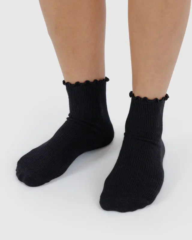 BAGGU Lettuce Edge Sock Set of 2 - Black & Grey