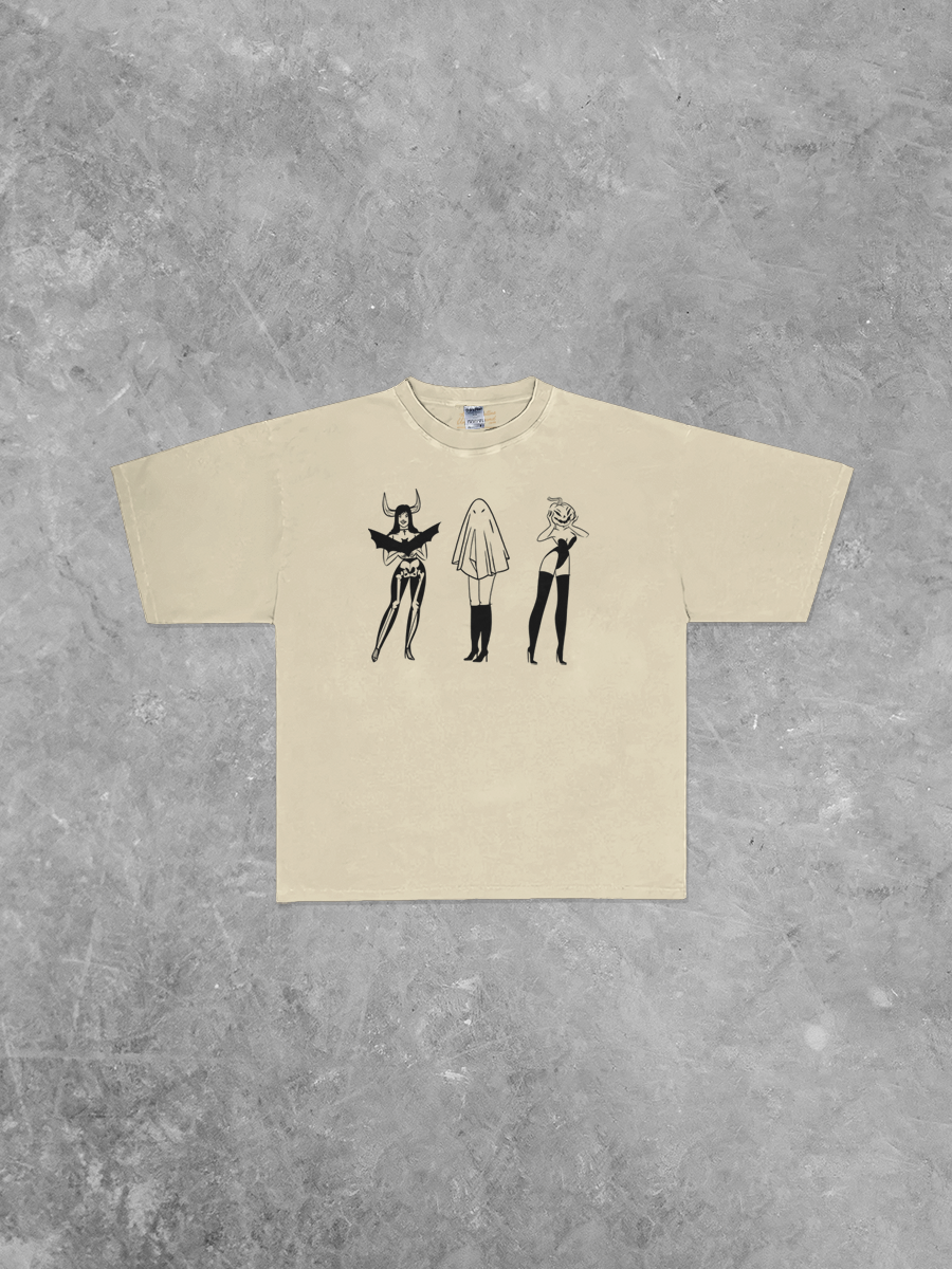 Three Ghoulish Girls, Halloween Boxy Oversized TShirt