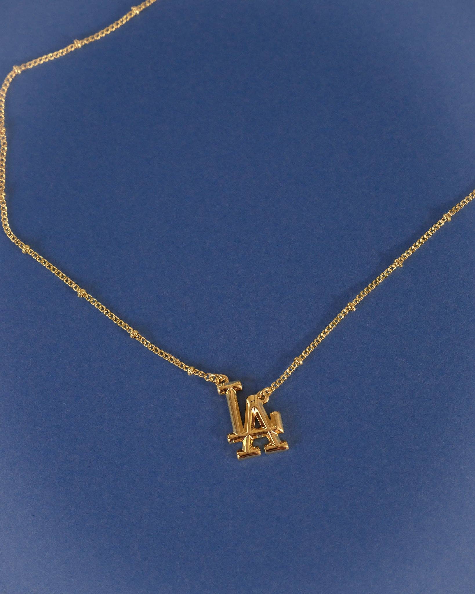 The MLB Logo Pendant Necklace- Gold: LA Dodgers