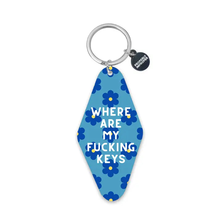 Where Are My Fucking Keys Blue Floral Printed Keychain