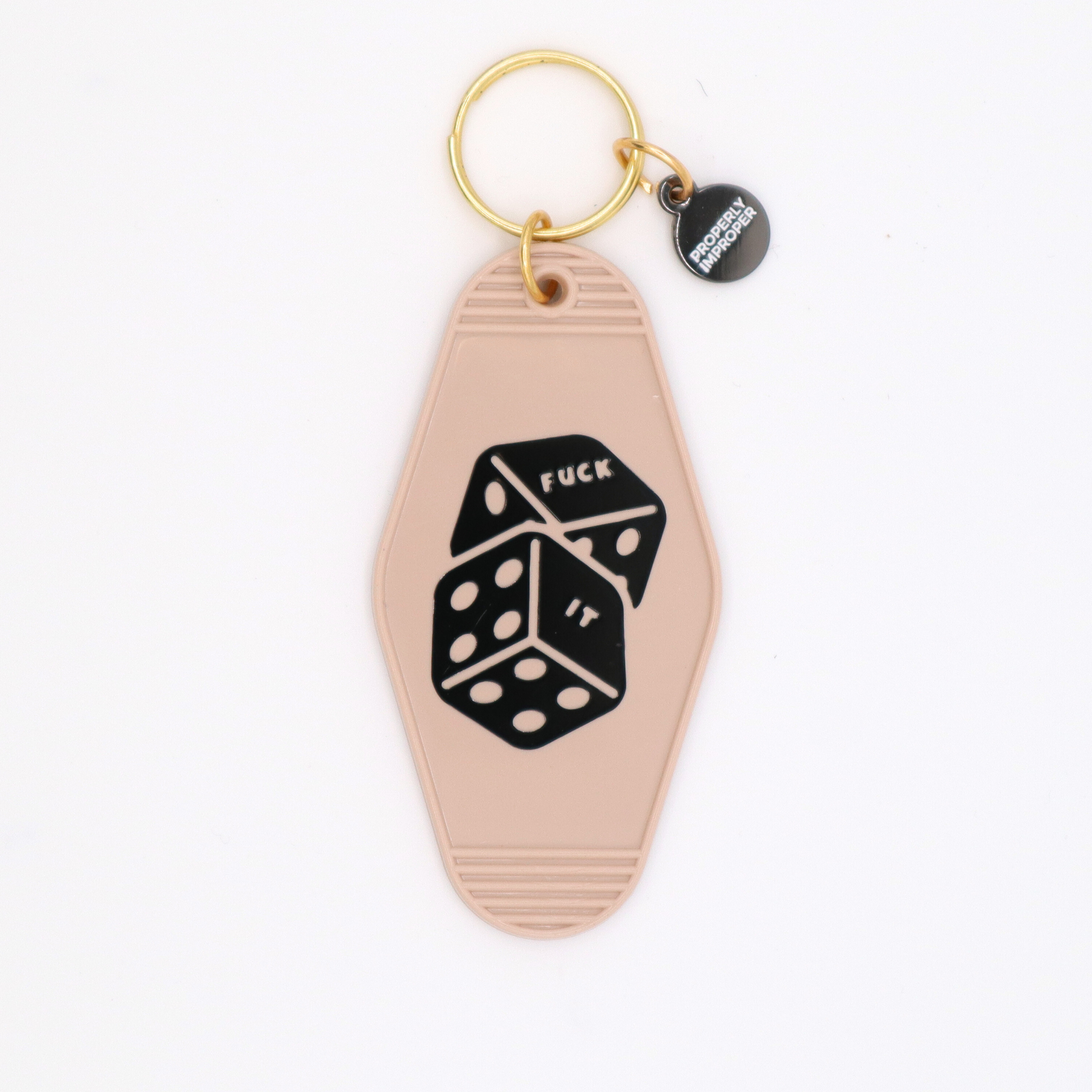Hot Stamped Motel Keychain Fuck It Dice