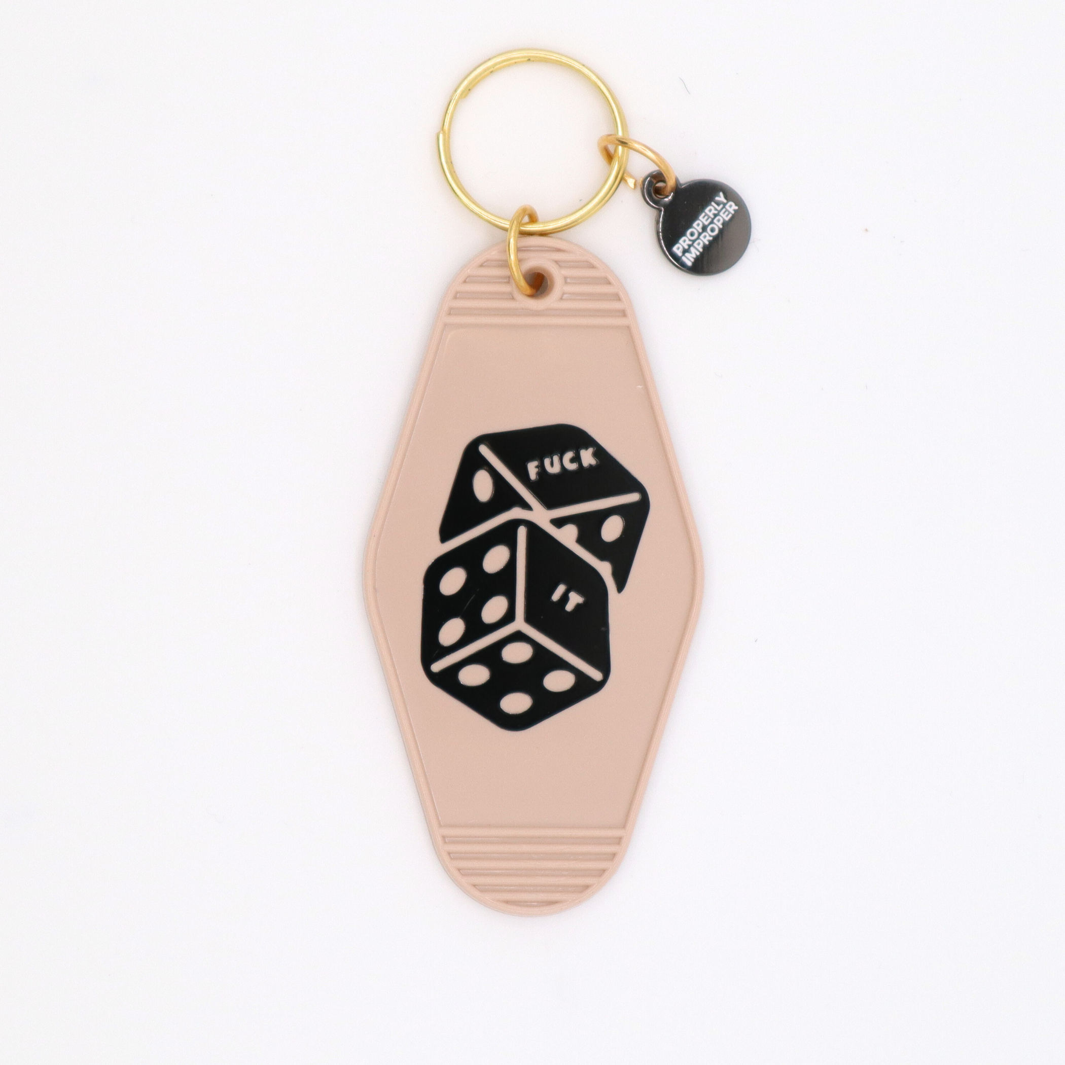 Hot Stamped Motel Keychain Fuck It Dice