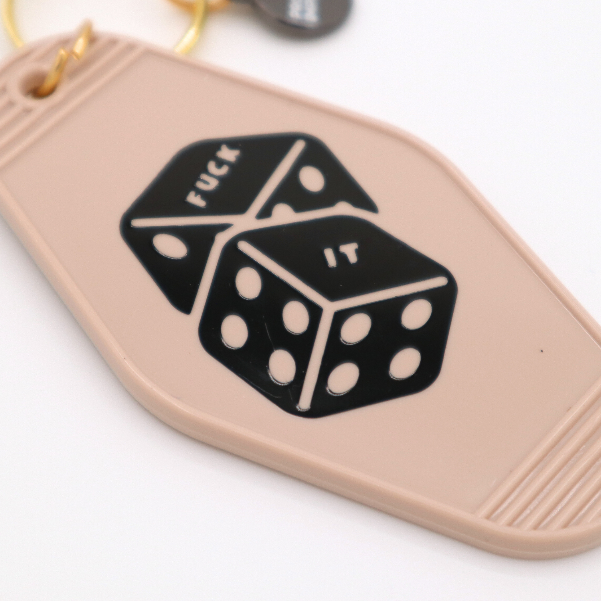 Hot Stamped Motel Keychain Fuck It Dice