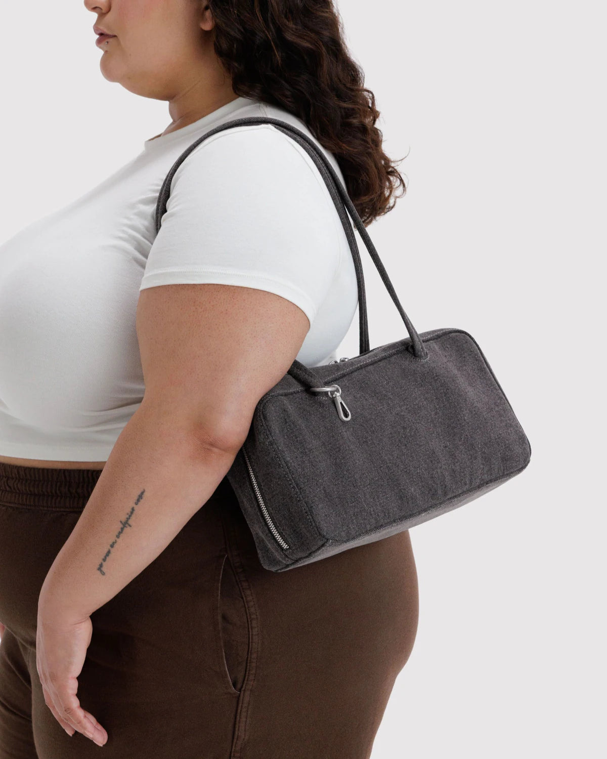 BAGGU Denim Bowler Bag - Washed Black Denim
