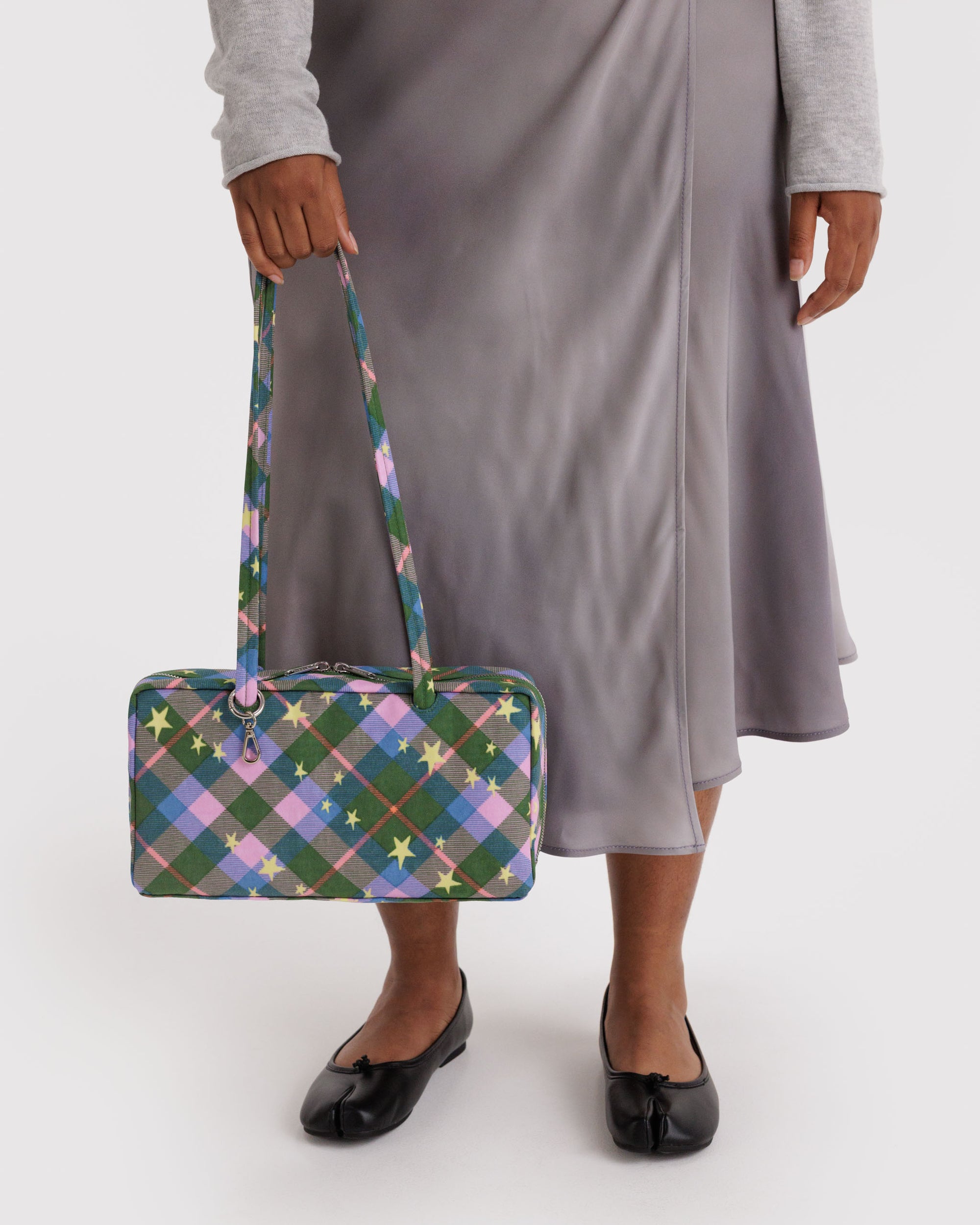 BAGGU Nylon Bowler Bag - Green Star Plaid