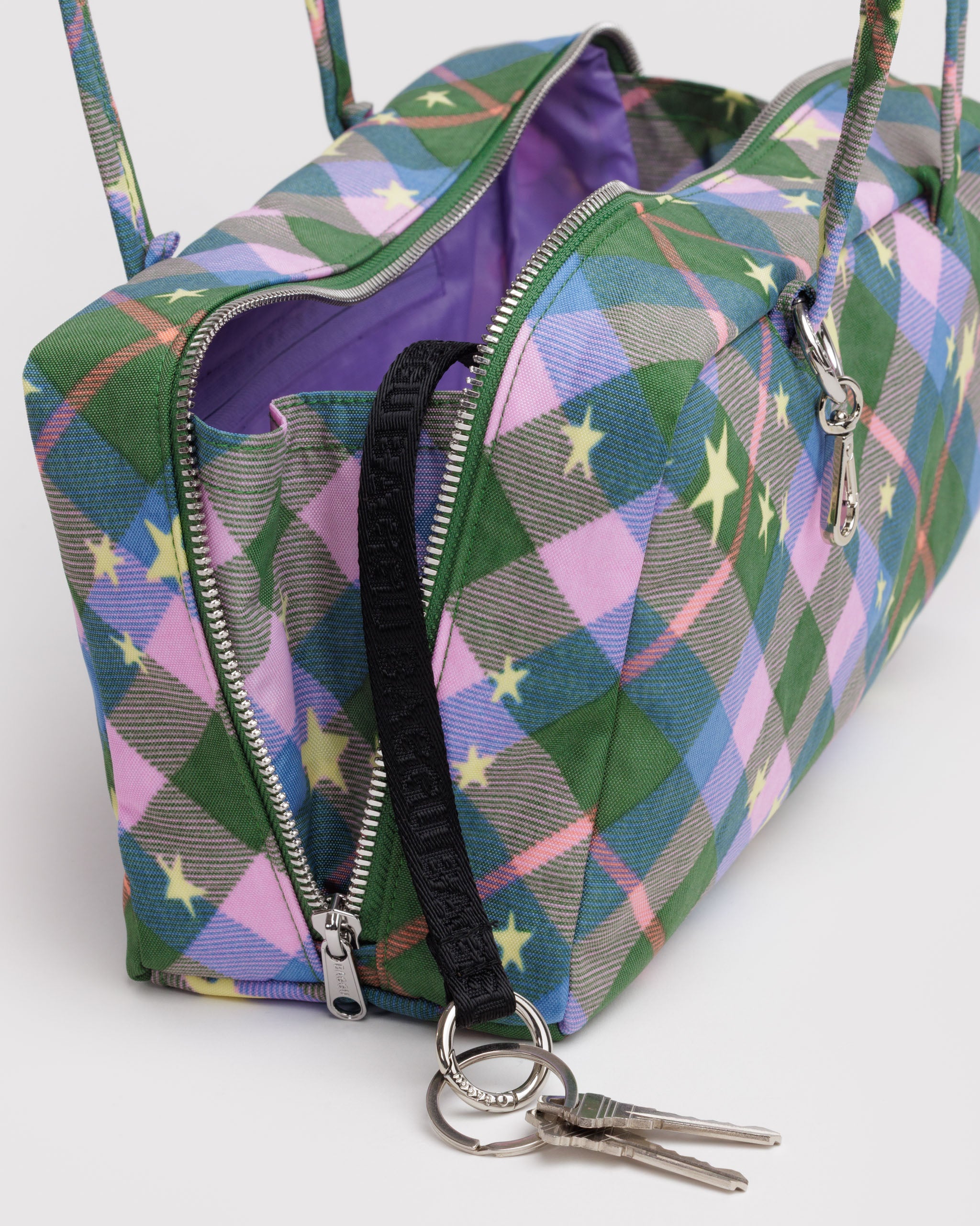 BAGGU Nylon Bowler Bag - Green Star Plaid