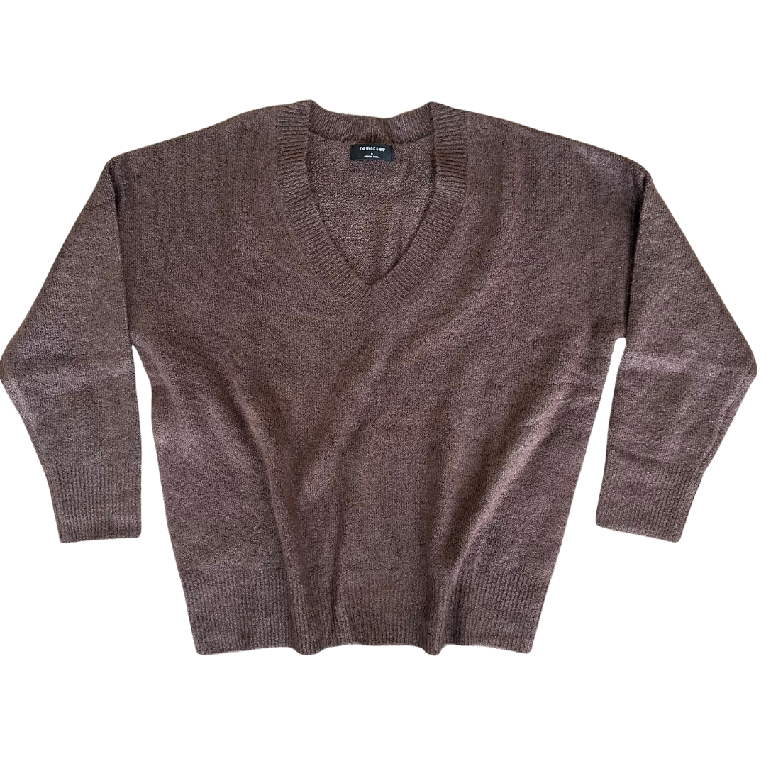 Chocolate Brown Knit V Neck Essential Sweater