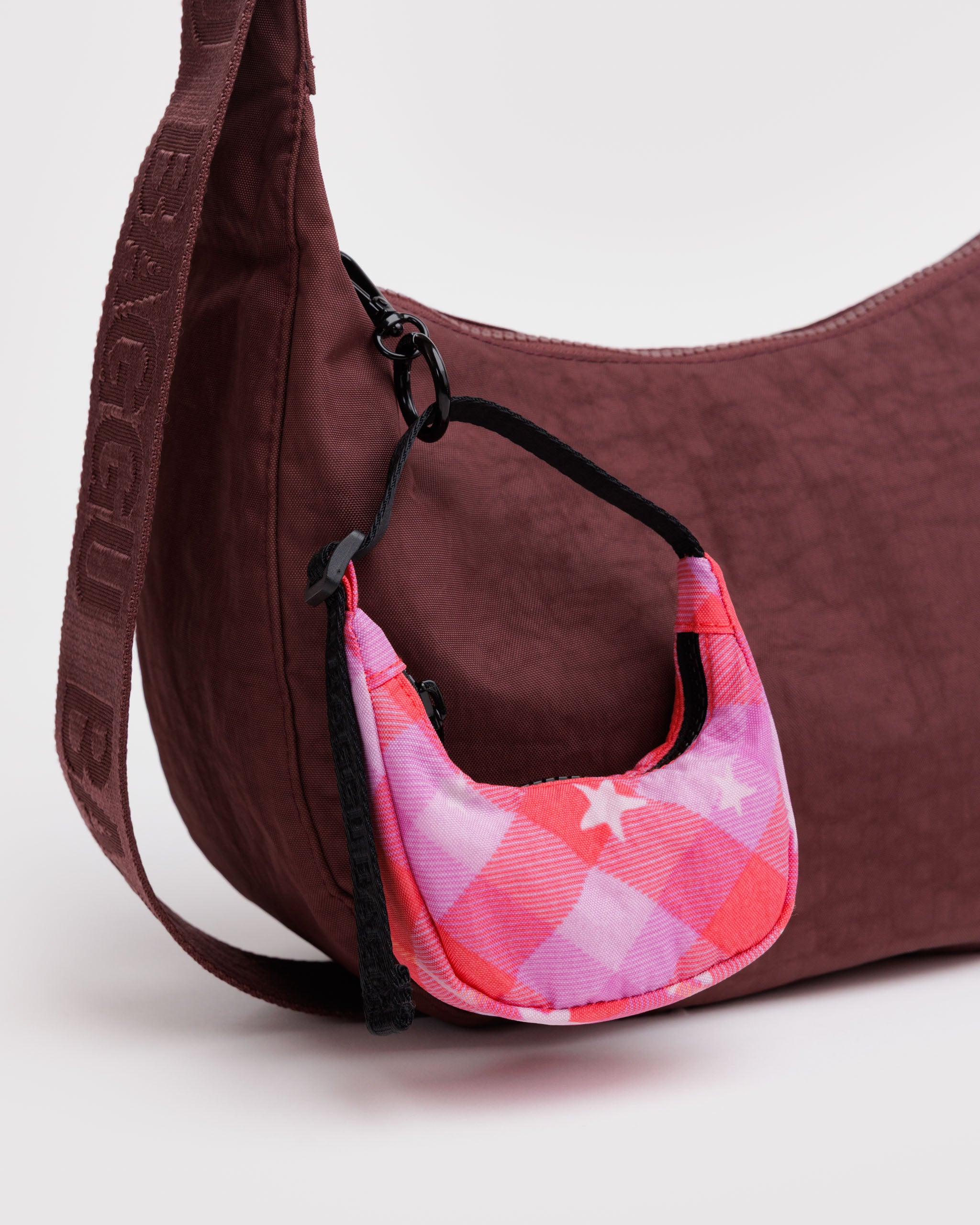 Baggu Crescent Charm - Pink Star Plaid