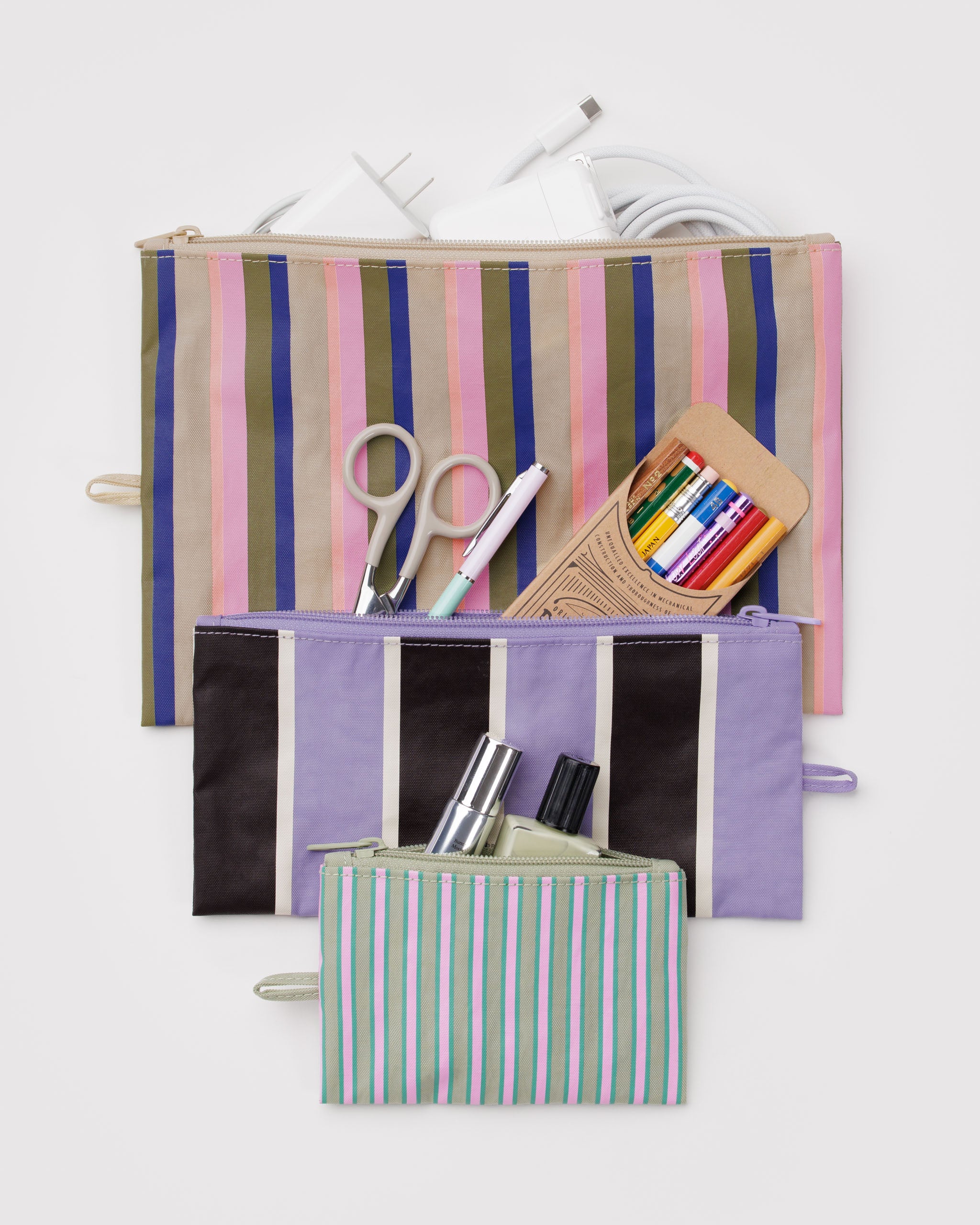 BAGGU Flat Pouch Set - Candy Shop Stripes