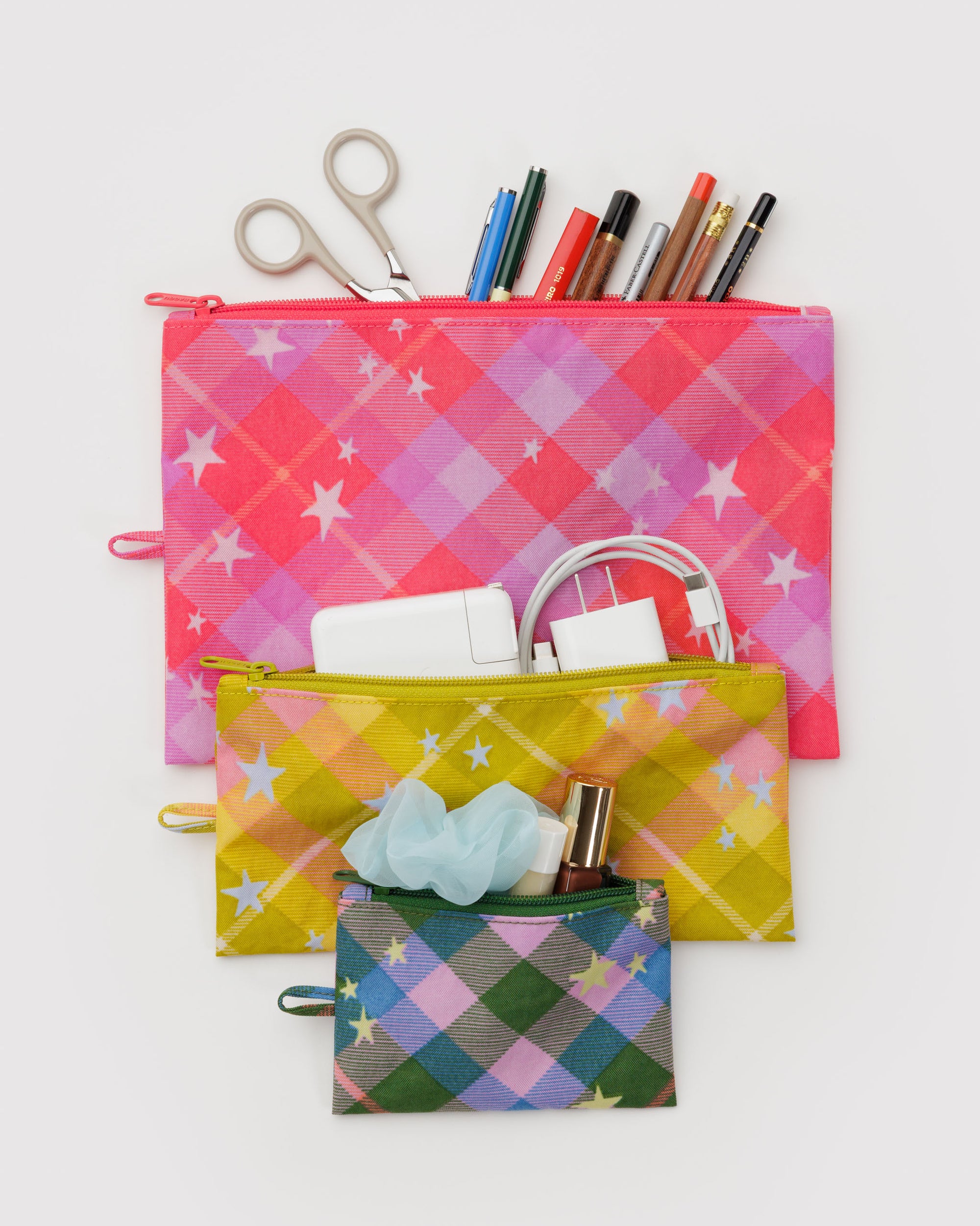 BAGGU Flat Pouch Set - Star Plaid