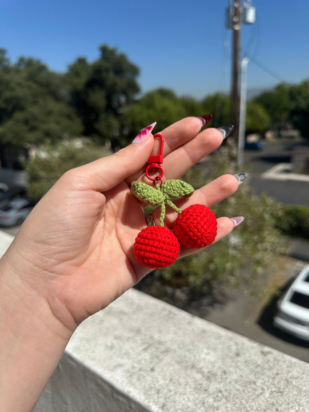 Mini Cherry Crochet Keychain