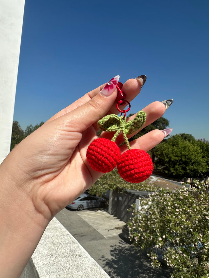 Mini Cherry Crochet Keychain