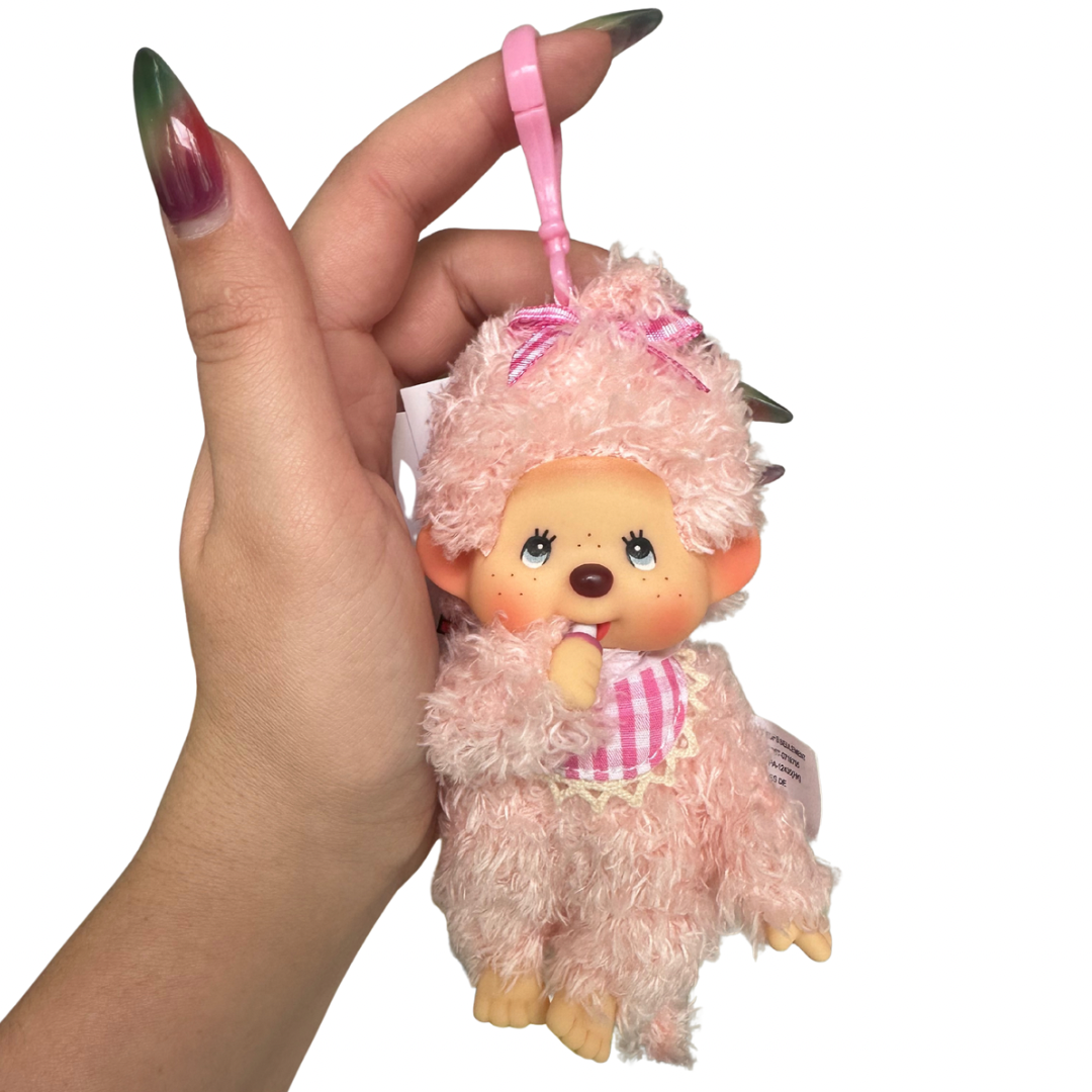 Monchhichi Fluffy Pink Keychain