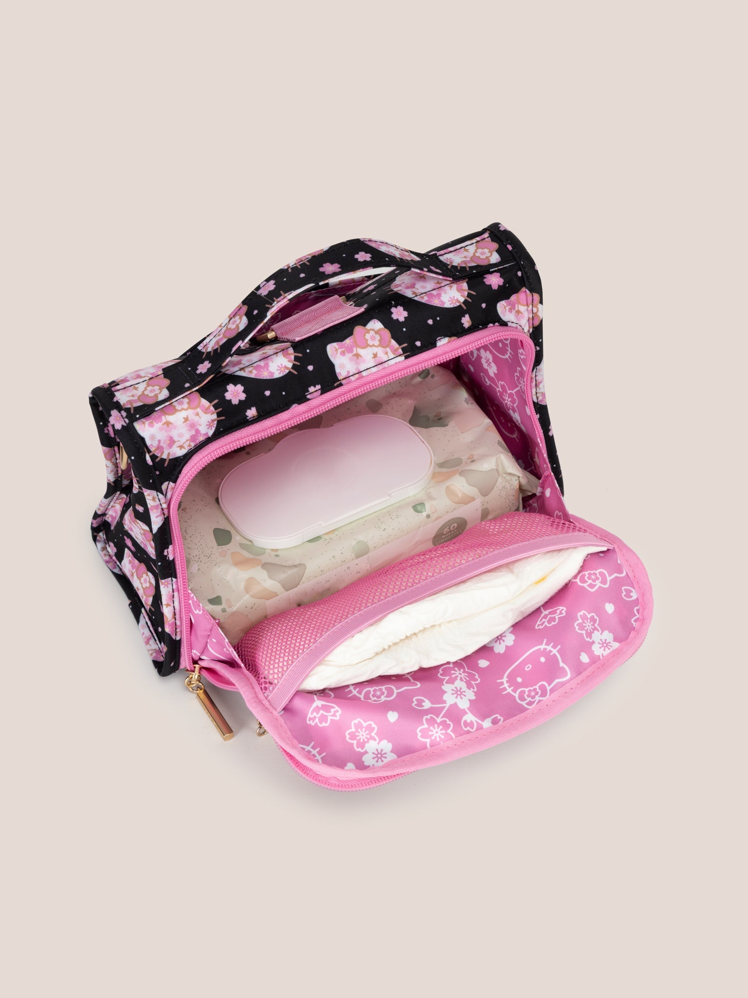 Hello Kitty® × JuJuBe Cherry Blossoms Bestie Small Messenger Handbag, Backpack — Black and Pink