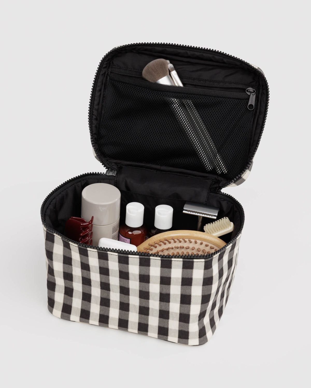 BAGGU Large Cosmetic Case - Black and Cream Gingham