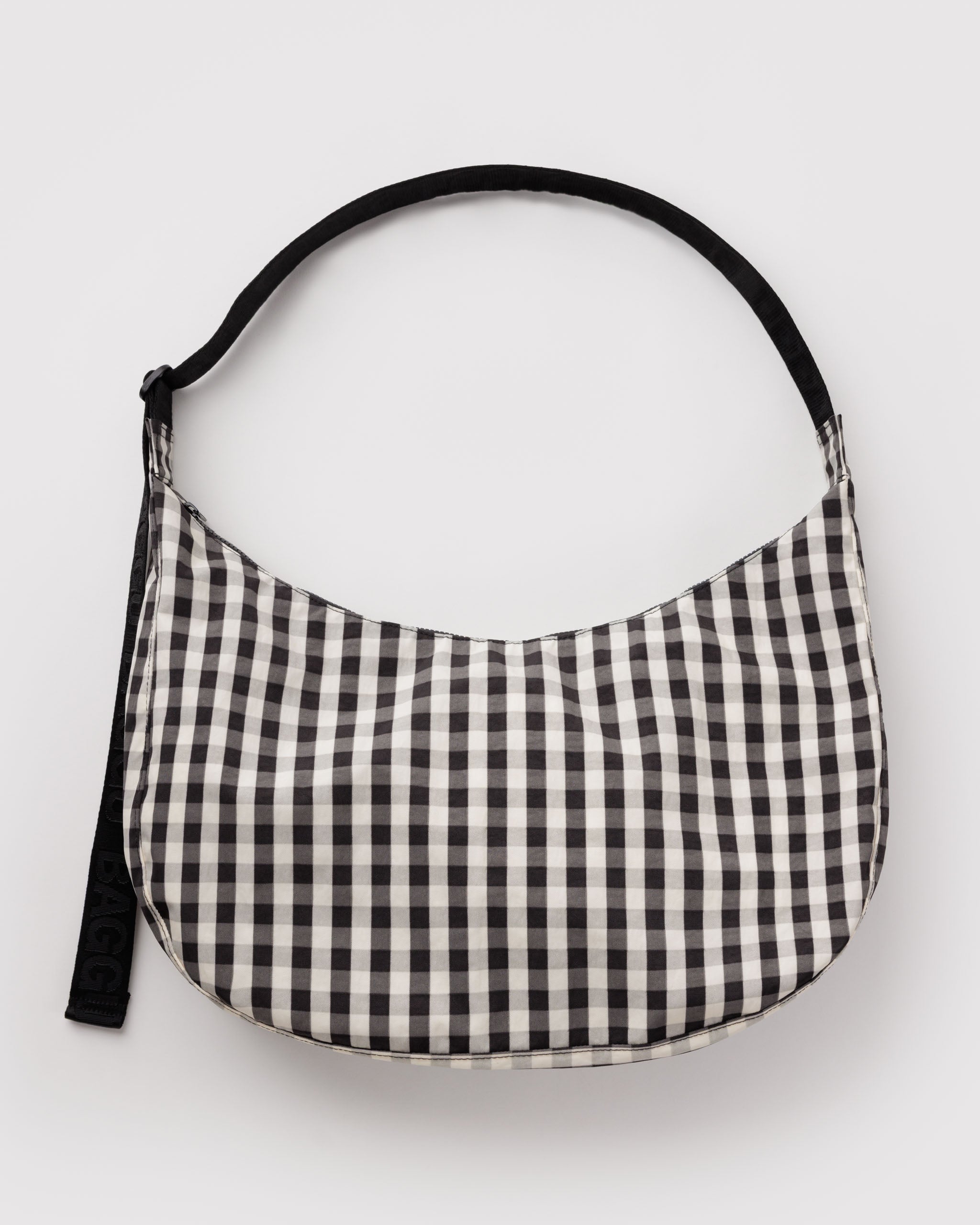 BAGGU Large Nylon Crescent Bag - Black & Cream Gingham