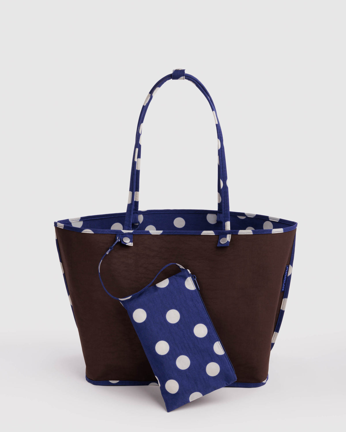 BAGGU Large Nylon Reversible Tote - Navy Polka Dot Mix