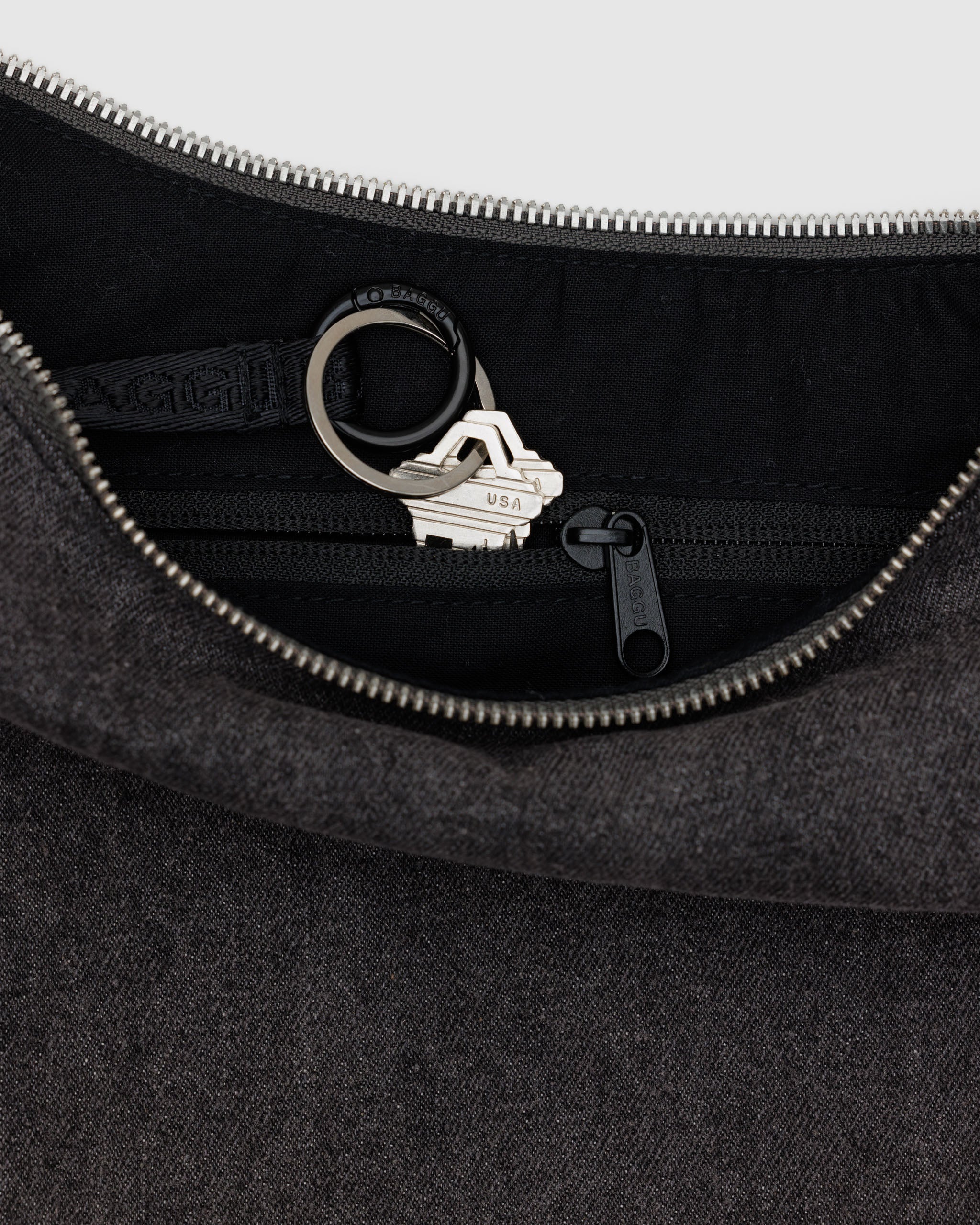 BAGGU Medium Denim Crescent Bag - Washed Black Denim