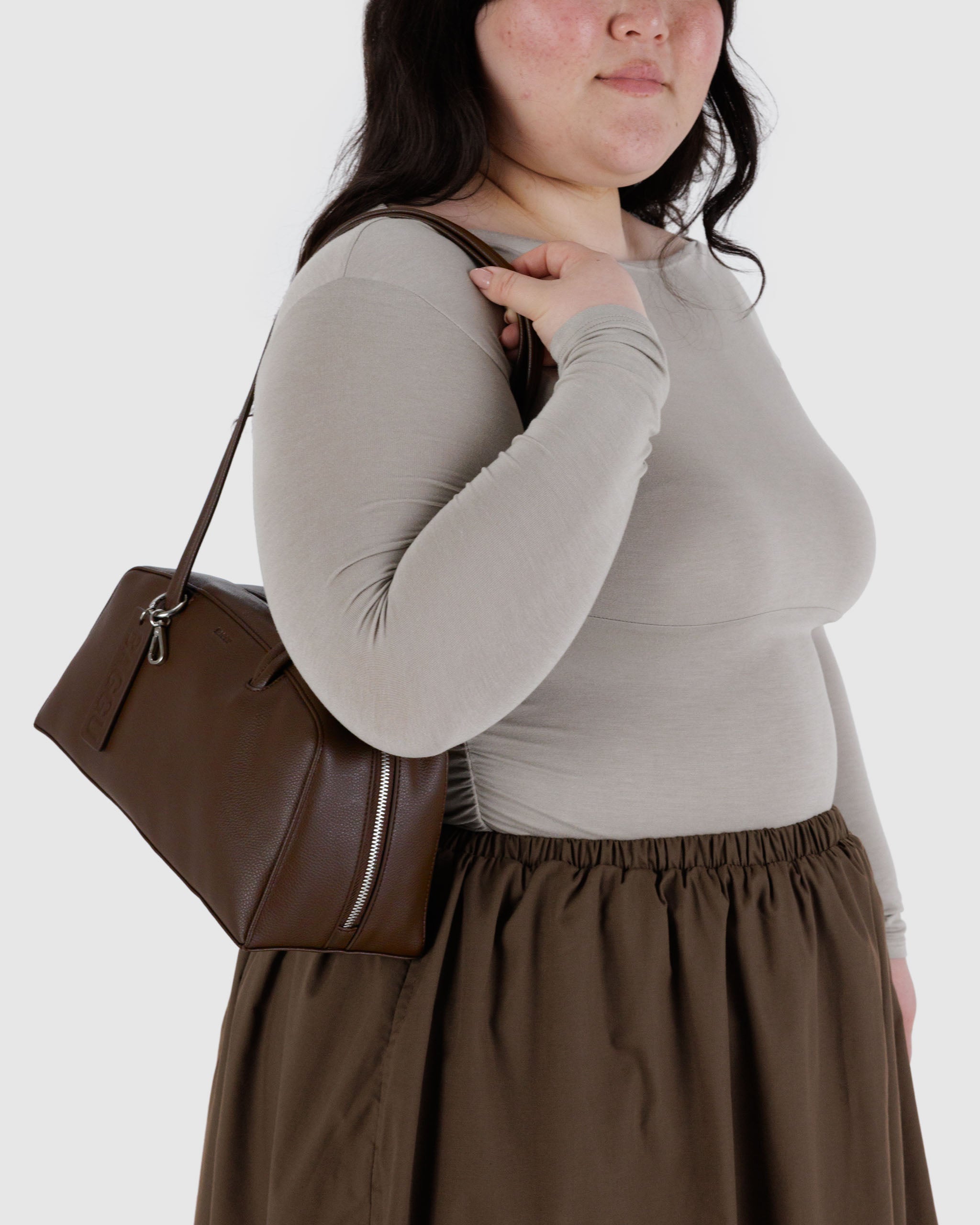 BAGGU Medium Recycled Leather Bowler Bag - Brown