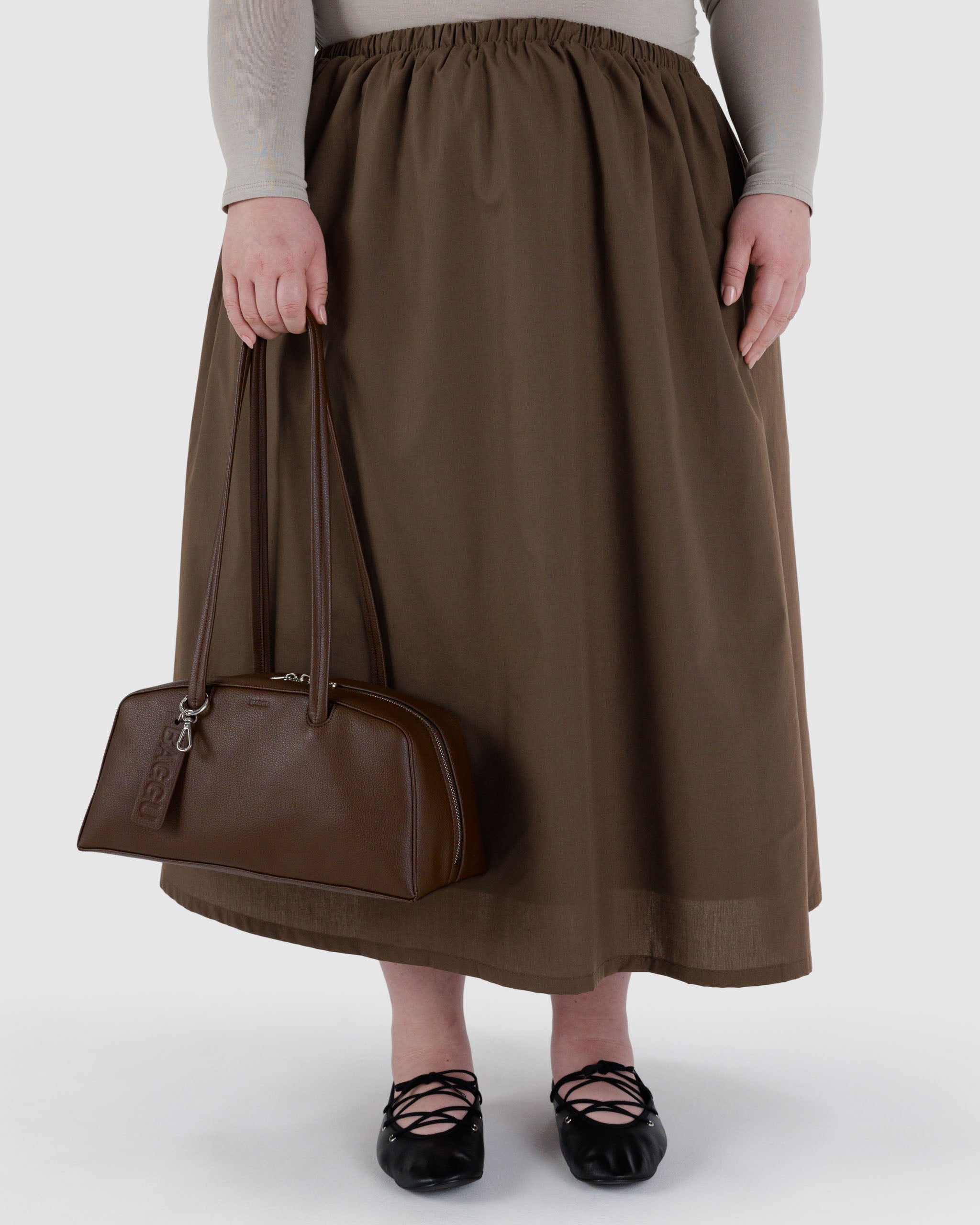 BAGGU Medium Recycled Leather Bowler Bag - Brown
